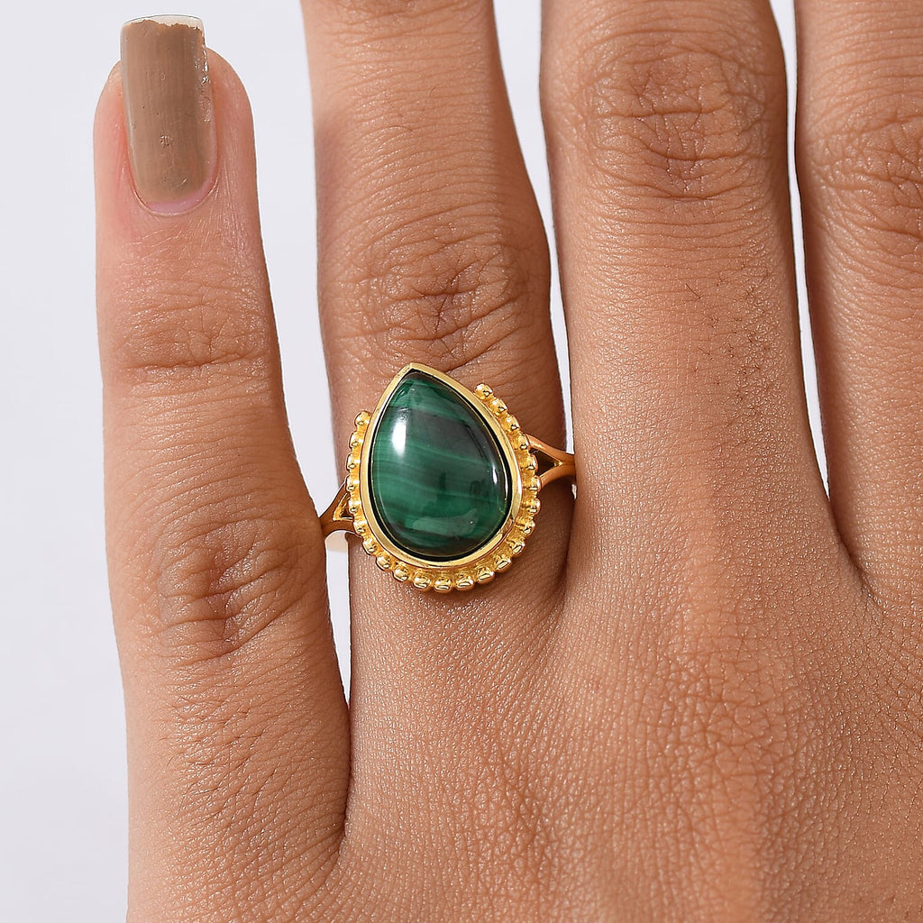 EverTrue Malachite Solitaire Ring in Yellow Gold Tone 9.12 Ct.