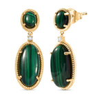 EverTrue Malachite & White Zircon Dangling Earring with Push Back in Yellow Gold Plated 31.25 Ct.