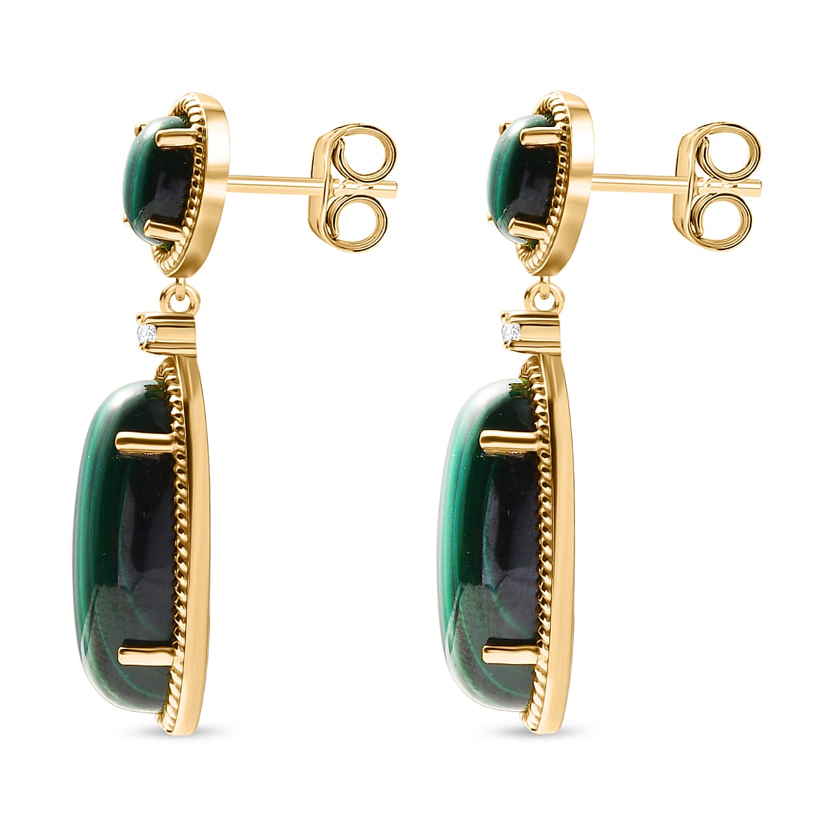 EverTrue Malachite &amp; White Zircon Dangling Earring with Push Back in Yellow Gold Plated 31.25 Ct. 8250572 3