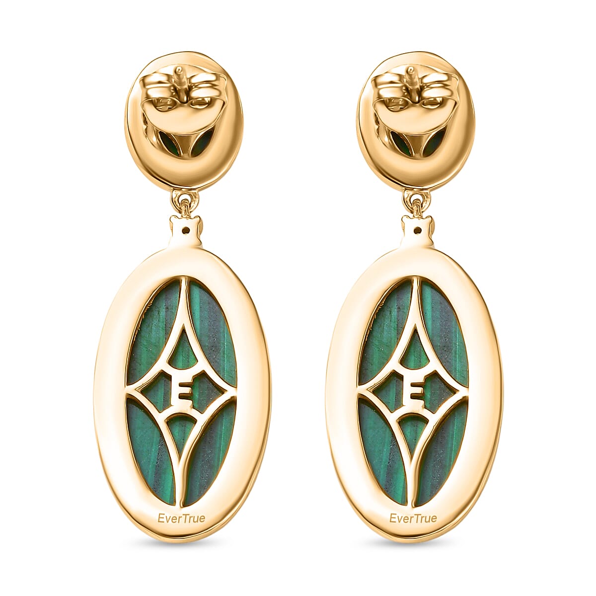 EverTrue Malachite &amp; White Zircon Dangling Earring with Push Back in Yellow Gold Plated 31.25 Ct. 8250572 4