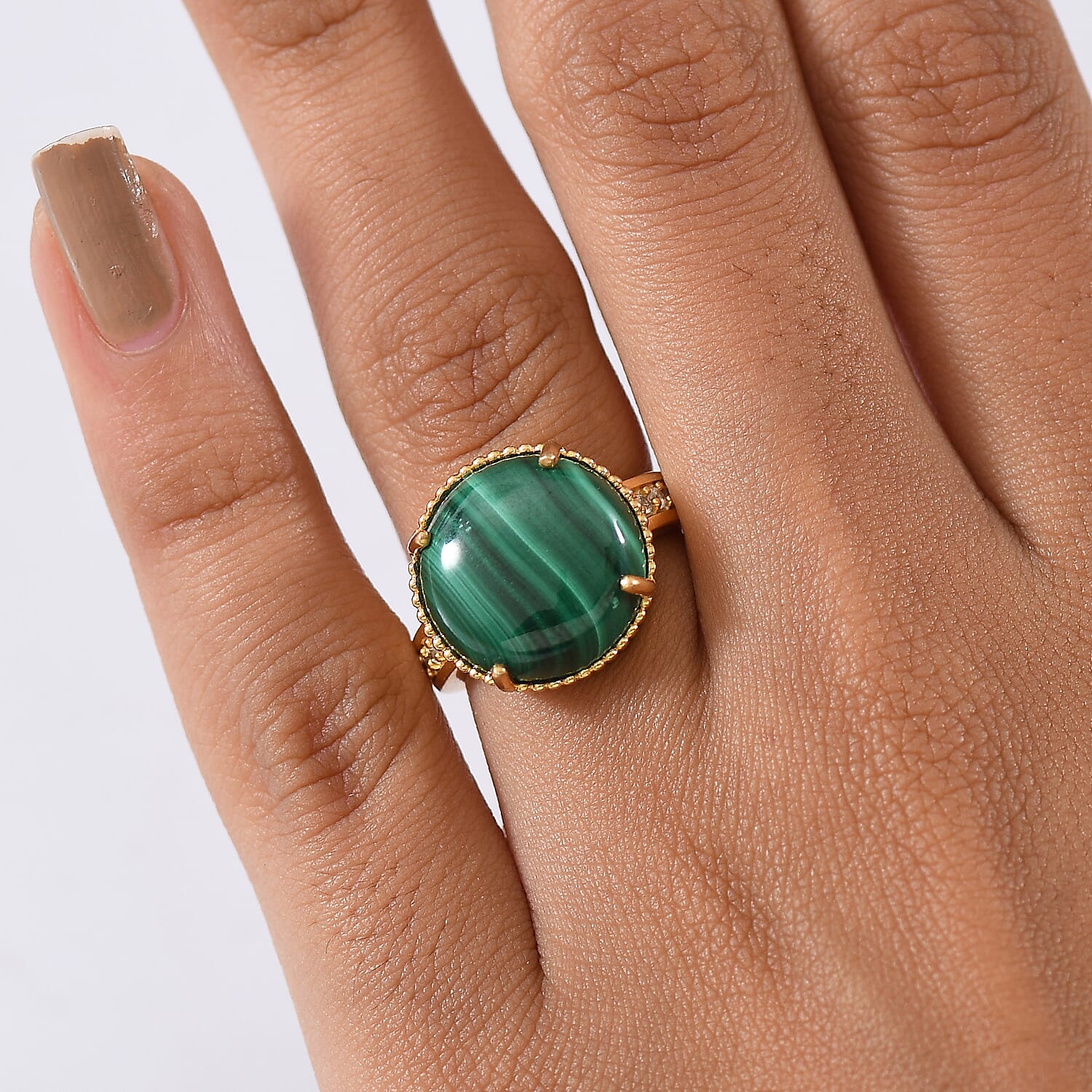 EverTrue Malachite &amp; White Zircon Solitaire Ring in Yellow Gold Tone 12.28 Ct. 8245918 2