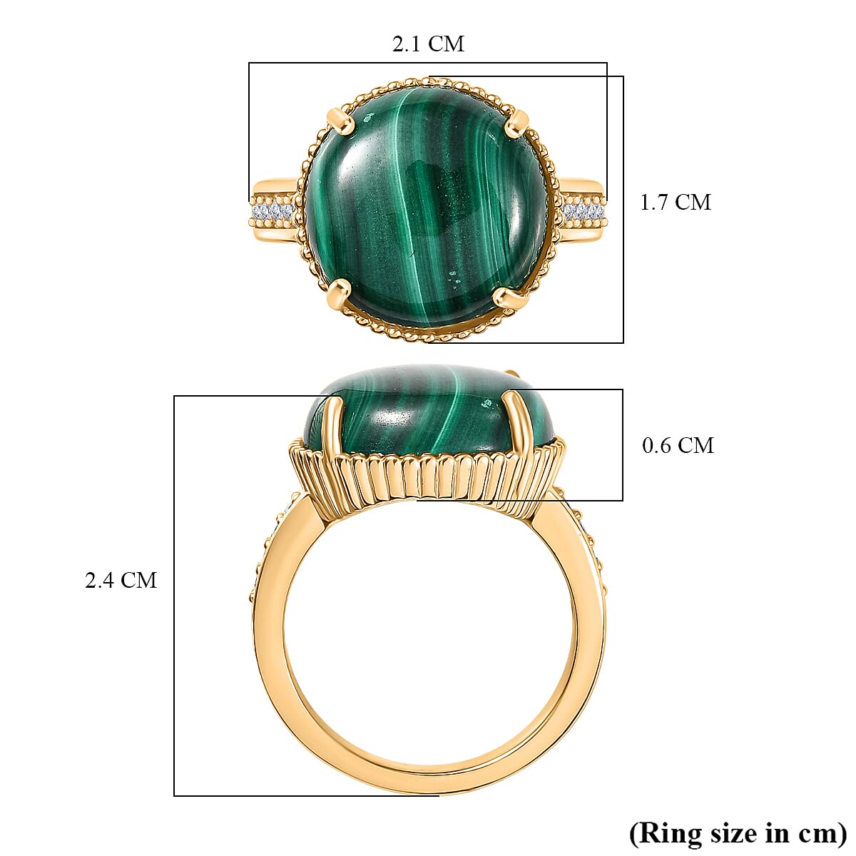 EverTrue Malachite &amp; White Zircon Solitaire Ring in Yellow Gold Tone 12.28 Ct. 8245918 5