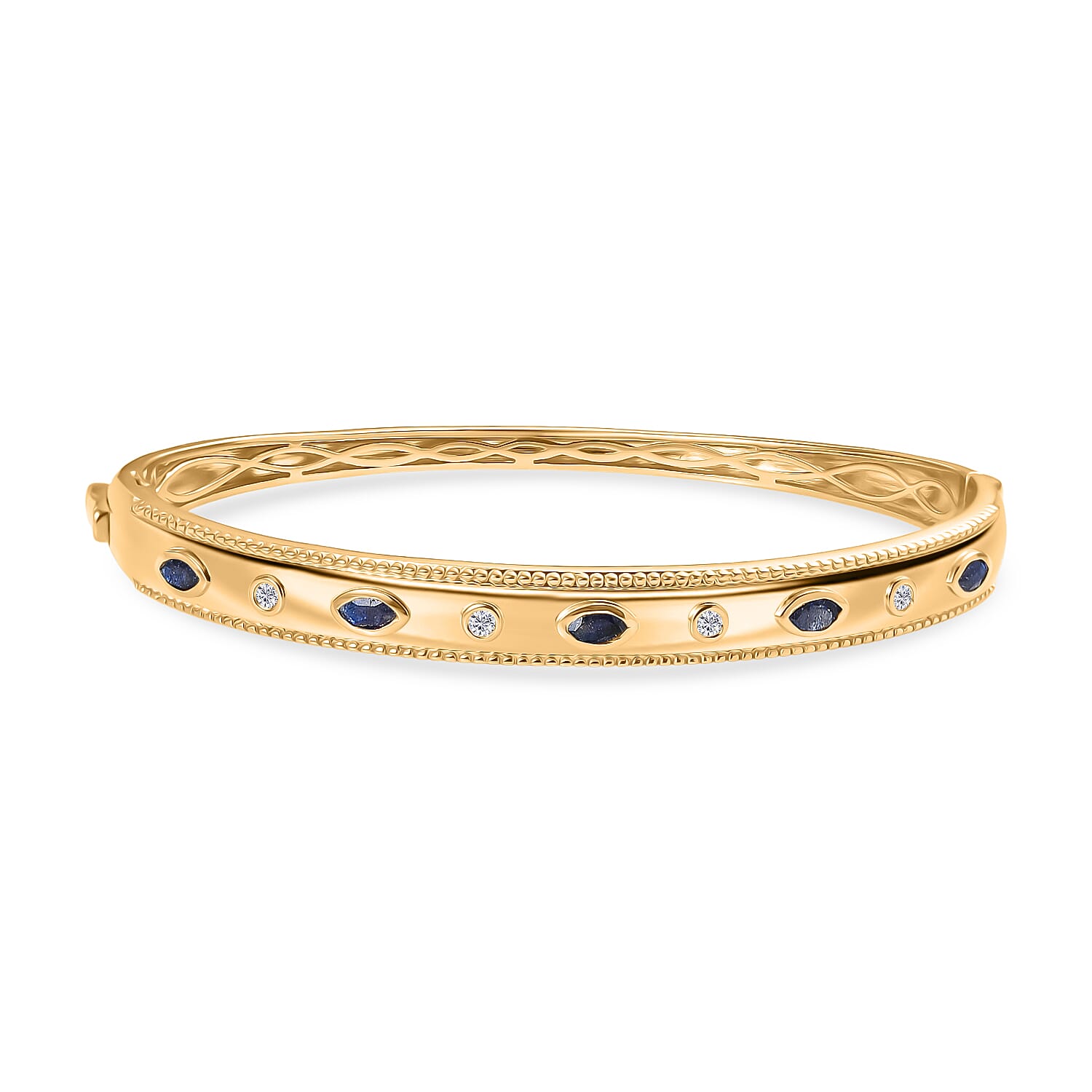 EverTrue Masoala Blue Sapphire &amp; Natural White Zircon Full Bangle (Size -7.5)  1.28 Ct. 8297341 0