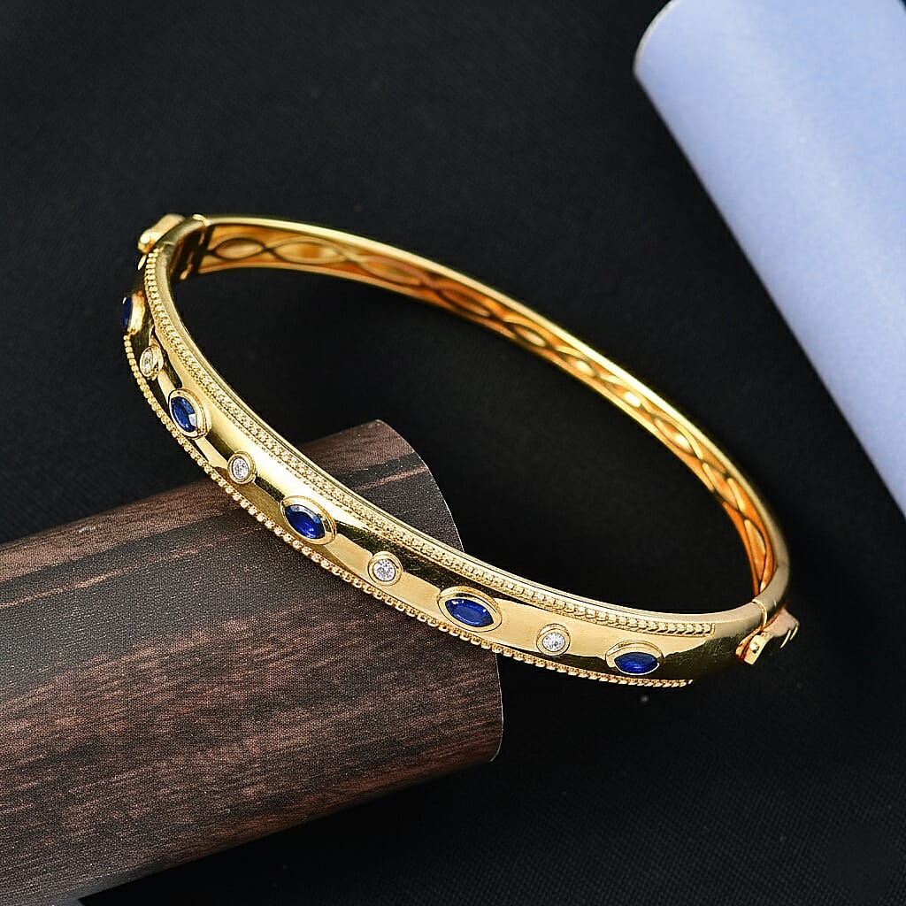 EverTrue Masoala Blue Sapphire &amp; Natural White Zircon Full Bangle (Size -7.5)  1.28 Ct. 8297341 3