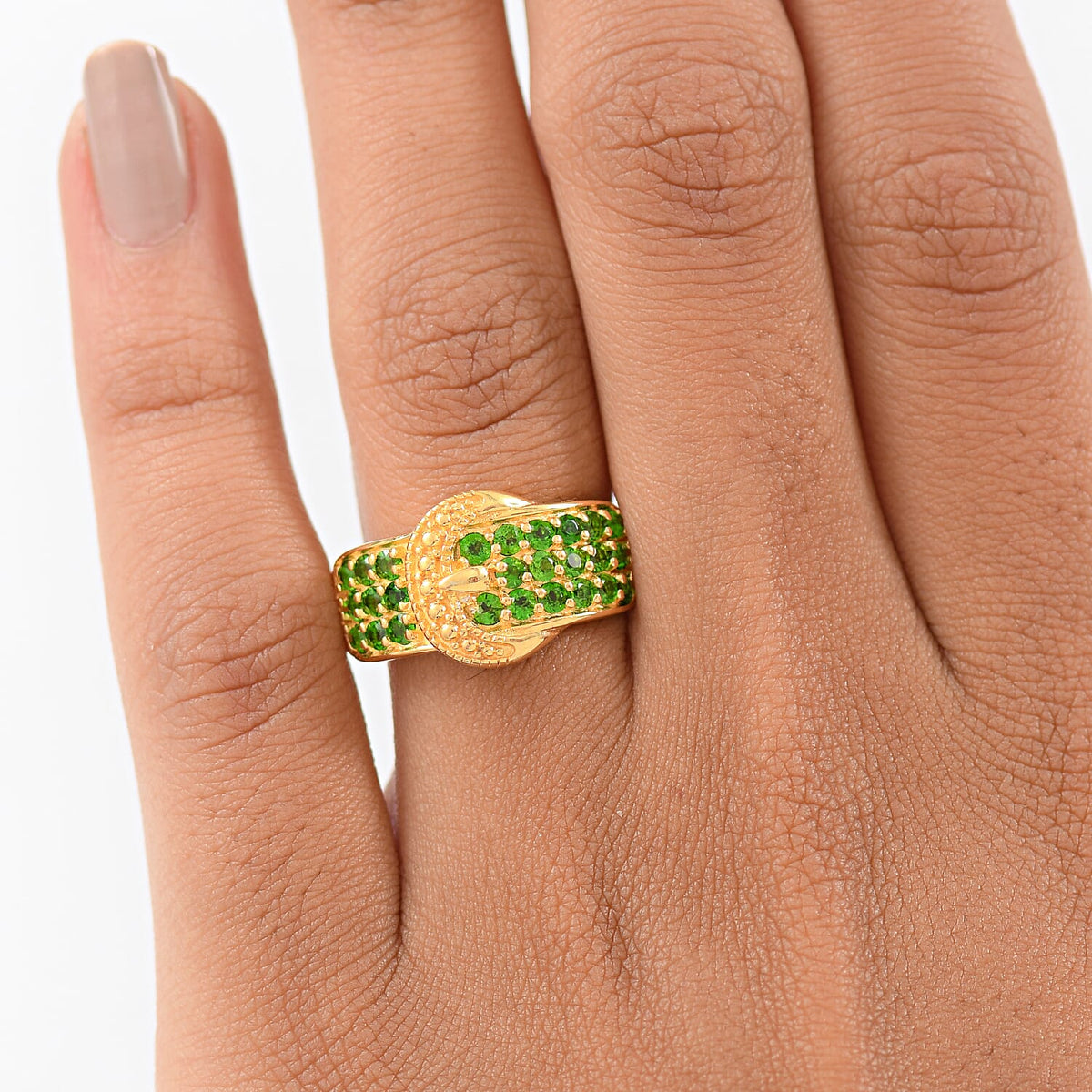 Natural Chrome Diopside Buckle Ring in Yellow Gold Plated 1 Ct. 8298336 3
