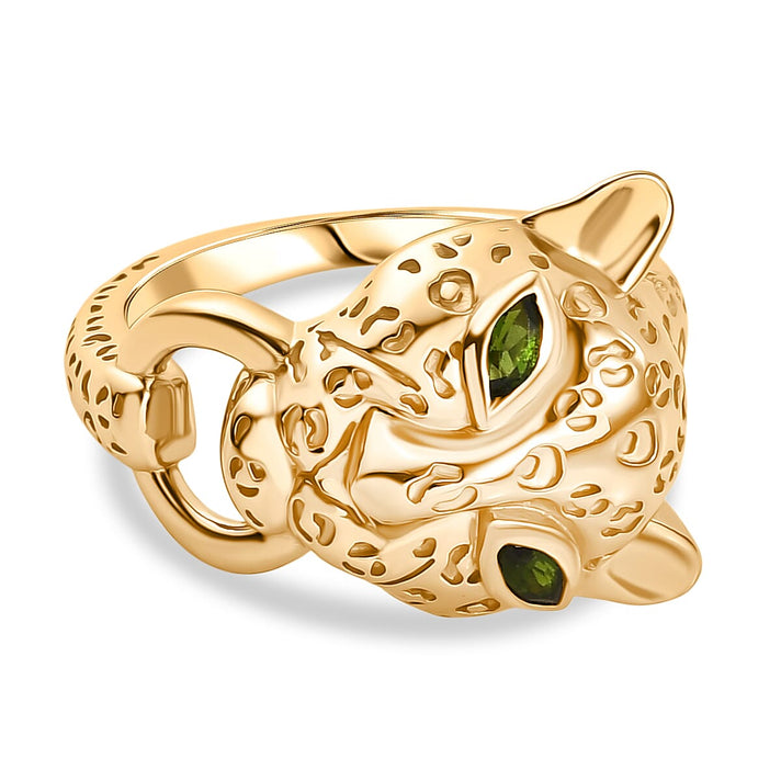 Designer Inspired - Natural Chrome Diopside Panther Ring in Yellow Gold Plated 8236017 1