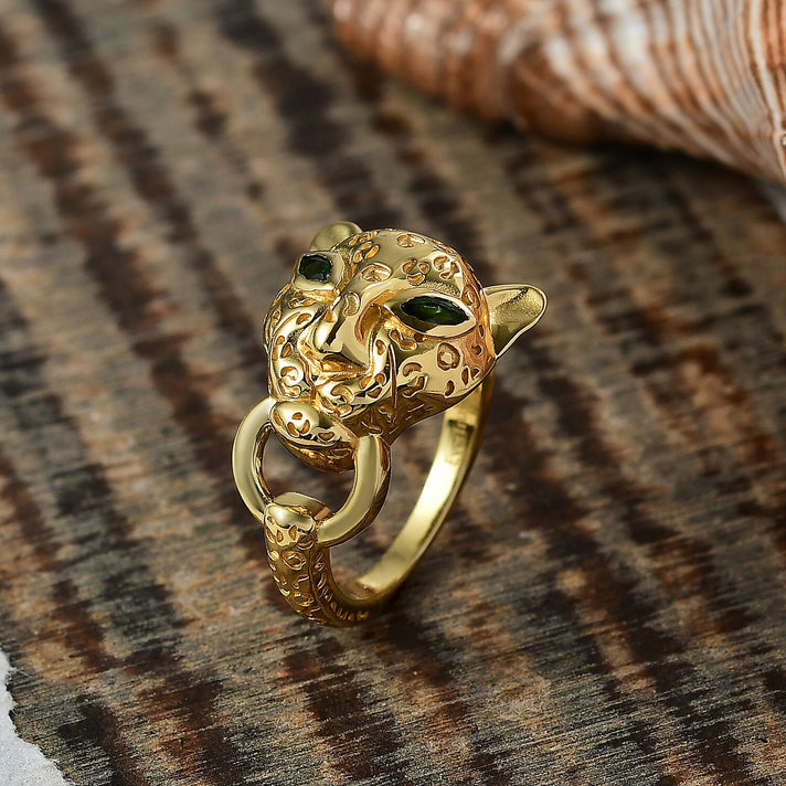 Designer Inspired - Natural Chrome Diopside Panther Ring in Yellow Gold Plated 8236017 2