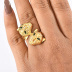 Designer Inspired - Panther Natural Chrome Diopside Ring in Yellow Gold Plated