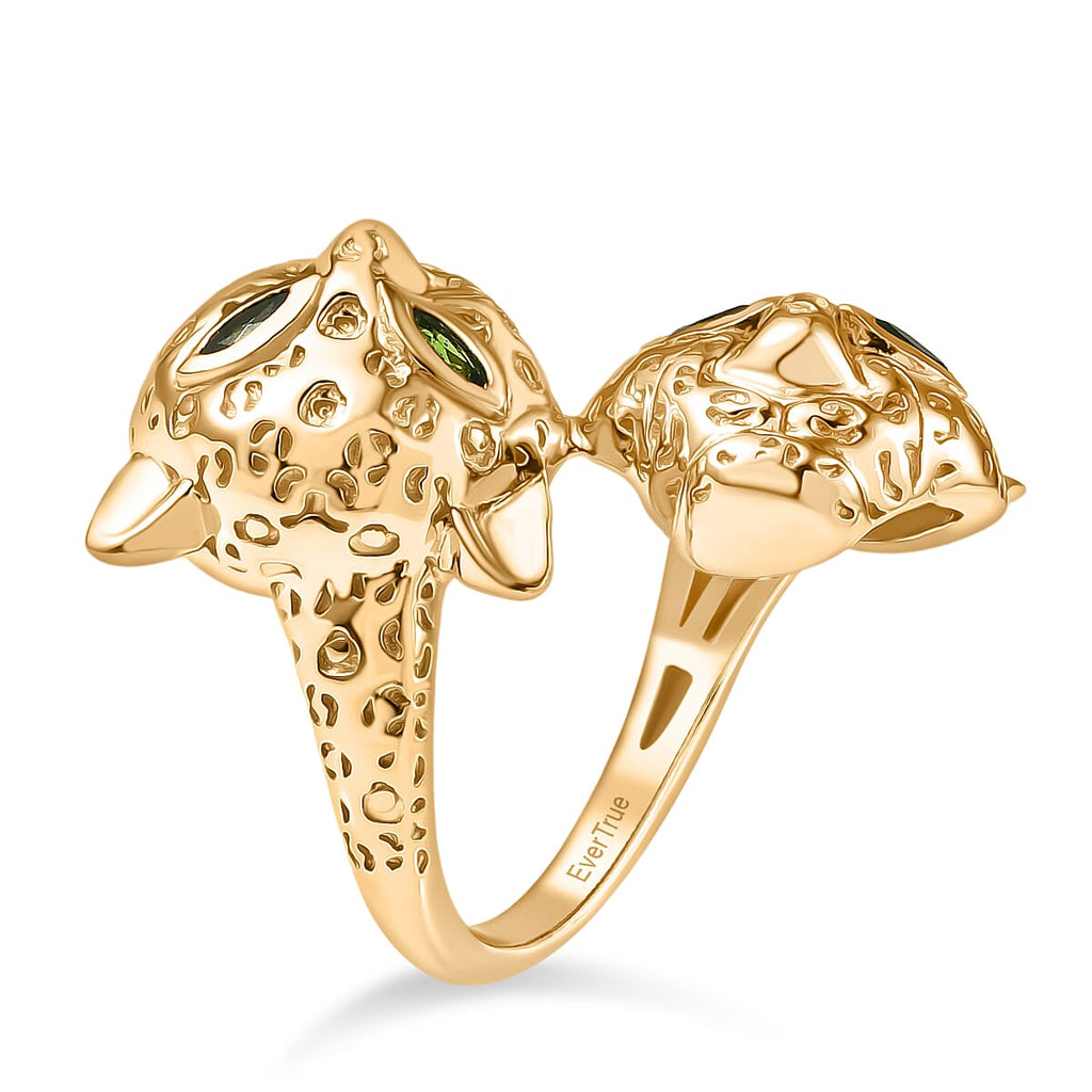 Designer Inspired - Panther Natural Chrome Diopside Ring in Yellow Gold Plated