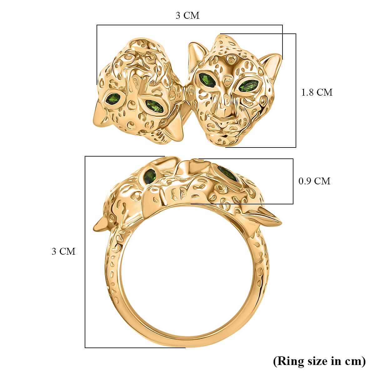 Designer Inspired - Natural Chrome Diopside Panther Ring in Yellow Gold Plated V32512943 6