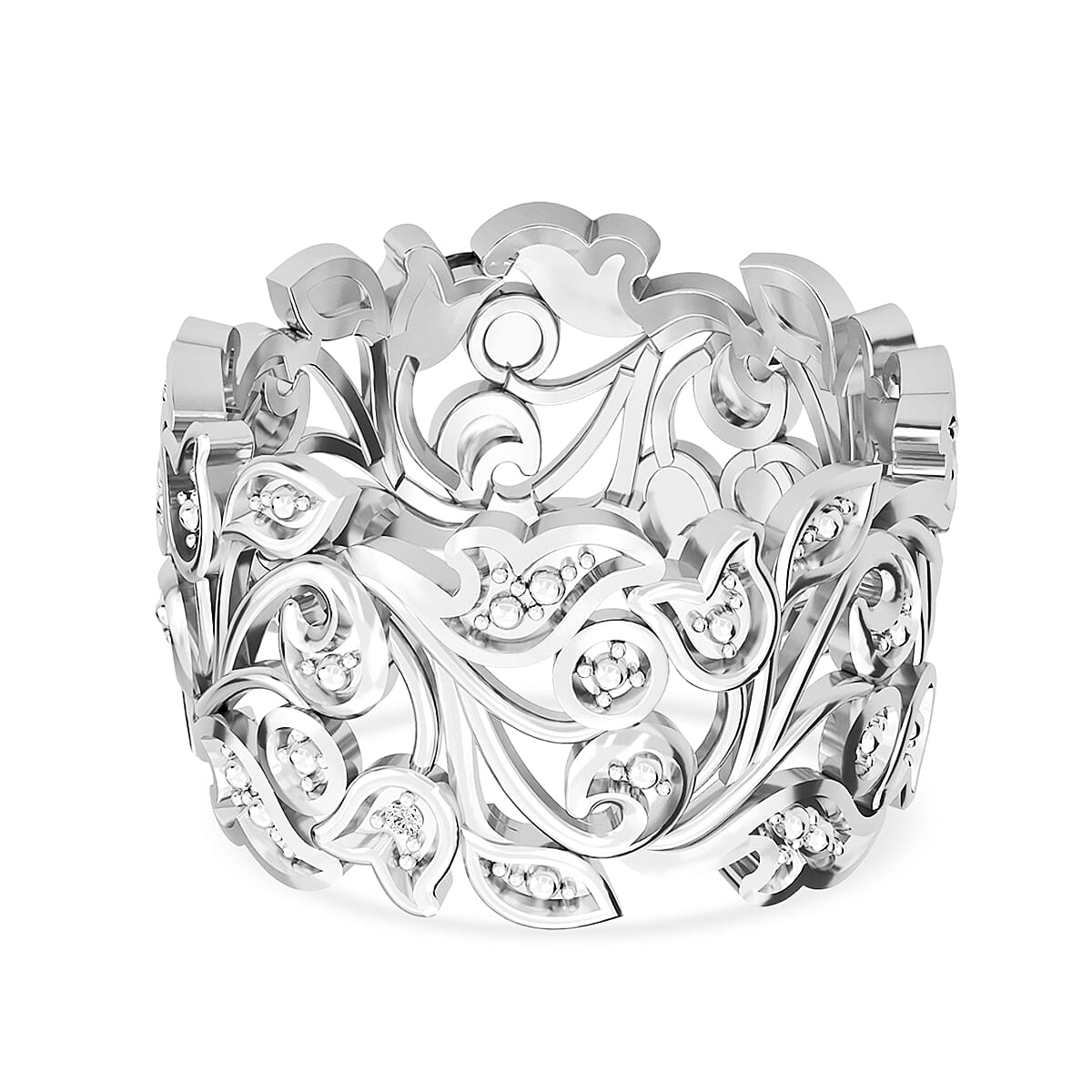 EverTrue Natural White Diamond Leaf Ring in Platinum Overlay V32576777 0