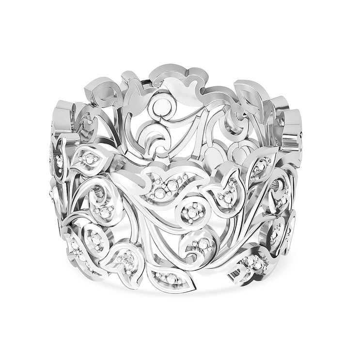 EverTrue Natural White Diamond Leaf Vine Filigree Ring in Platinum Overlay V32645339 1