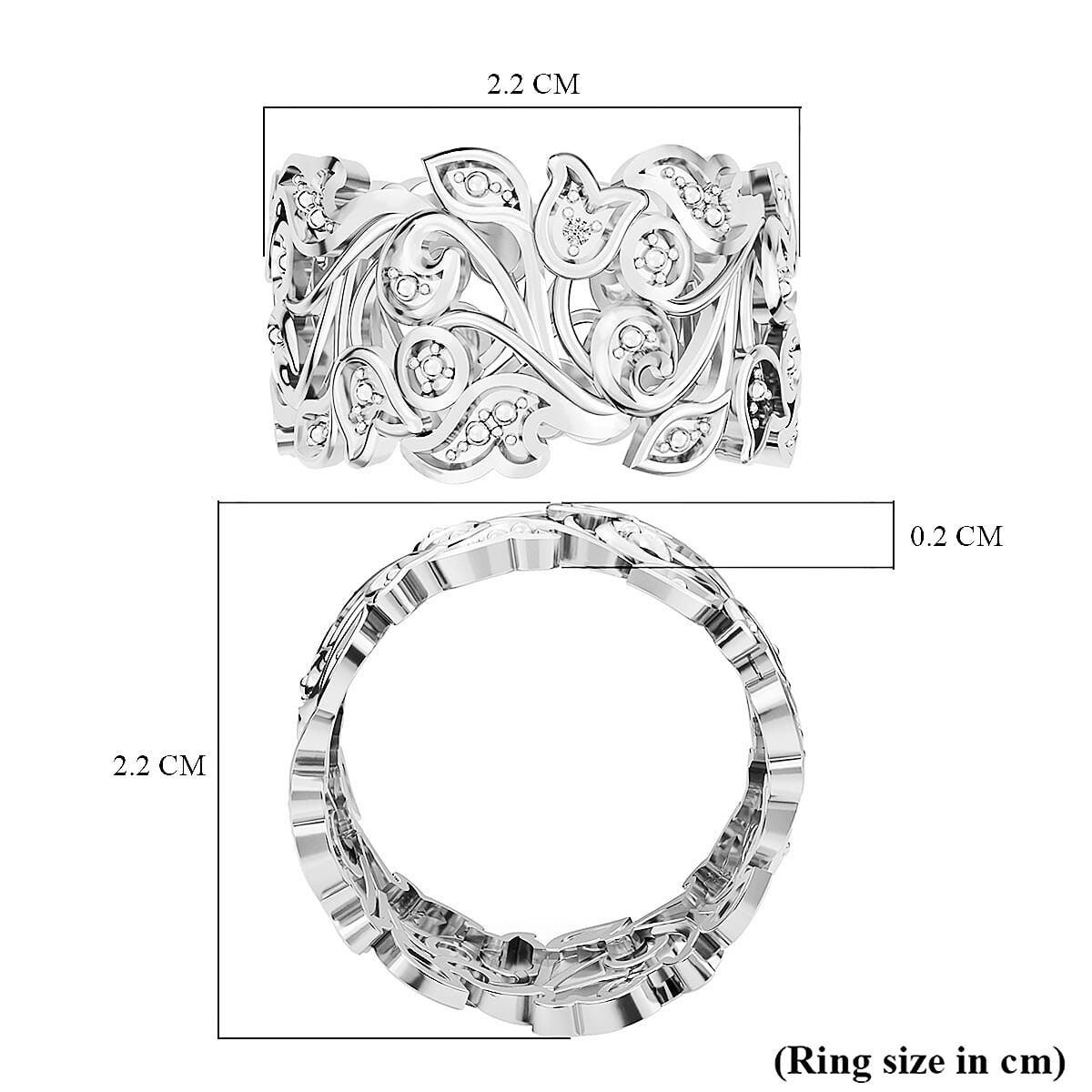 EverTrue Natural White Diamond Leaf Ring in Platinum Overlay V32576777 5