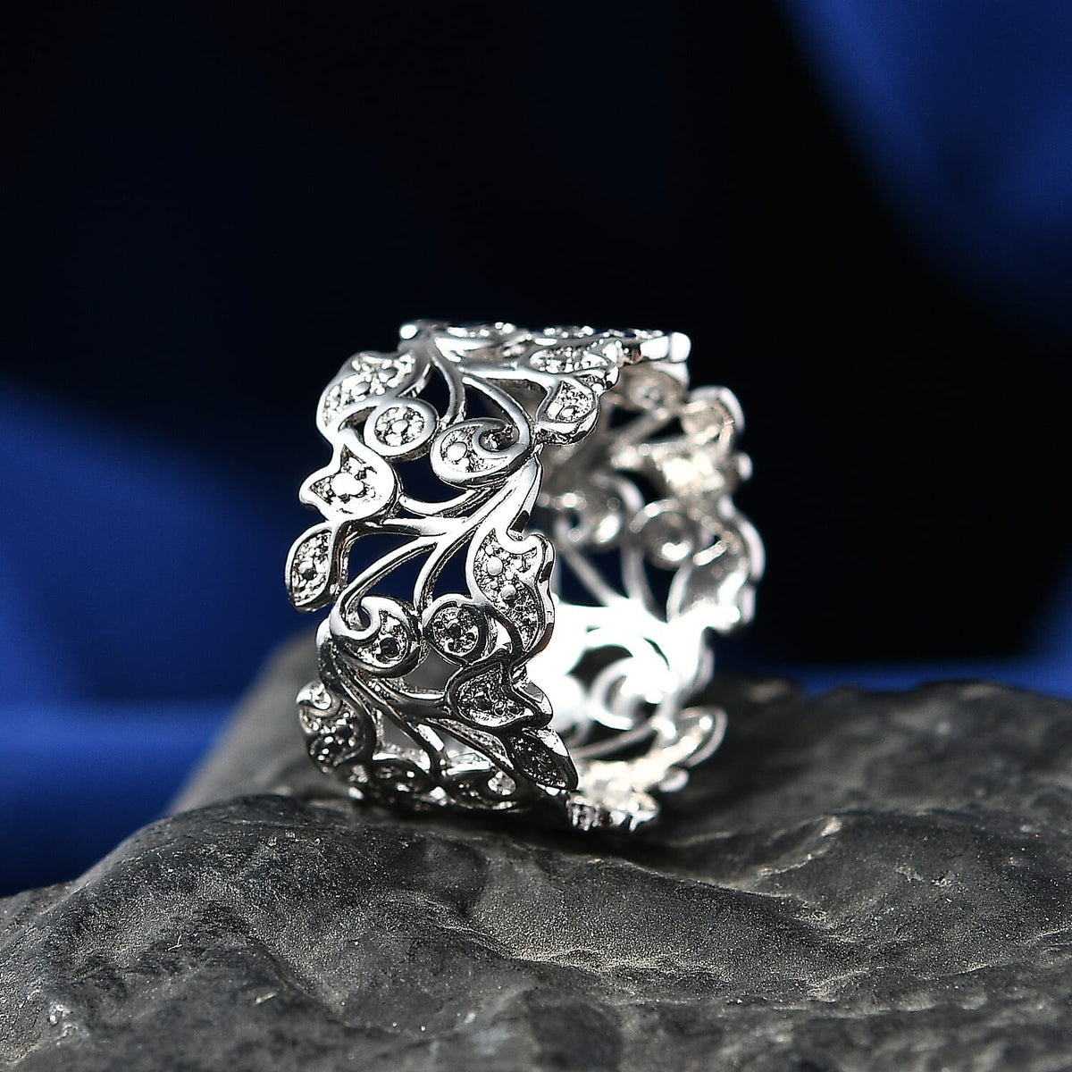 EverTrue Natural White Diamond Leaf Ring in Platinum Overlay V32577532 3