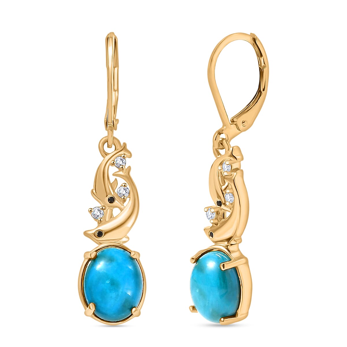 EverTrue Opalina, Black Spinel and White Zircon Dolphin Dangle Push Post Earring in Yellow Gold Plated 4.27 Ct. 8310015 0