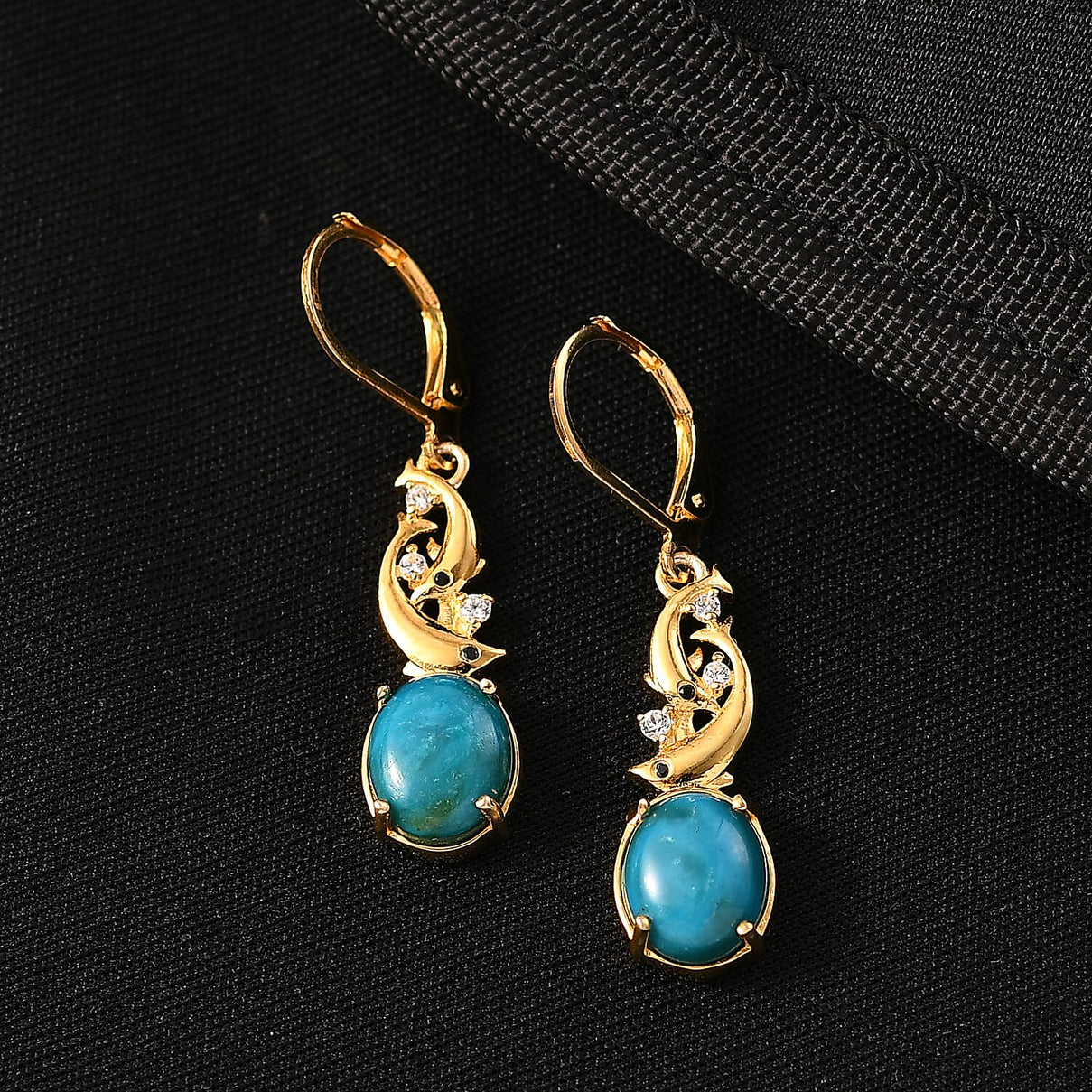 EverTrue Opalina, Black Spinel and White Zircon Dolphin Dangle Push Post Earring in Yellow Gold Plated 4.27 Ct. 8310015 2