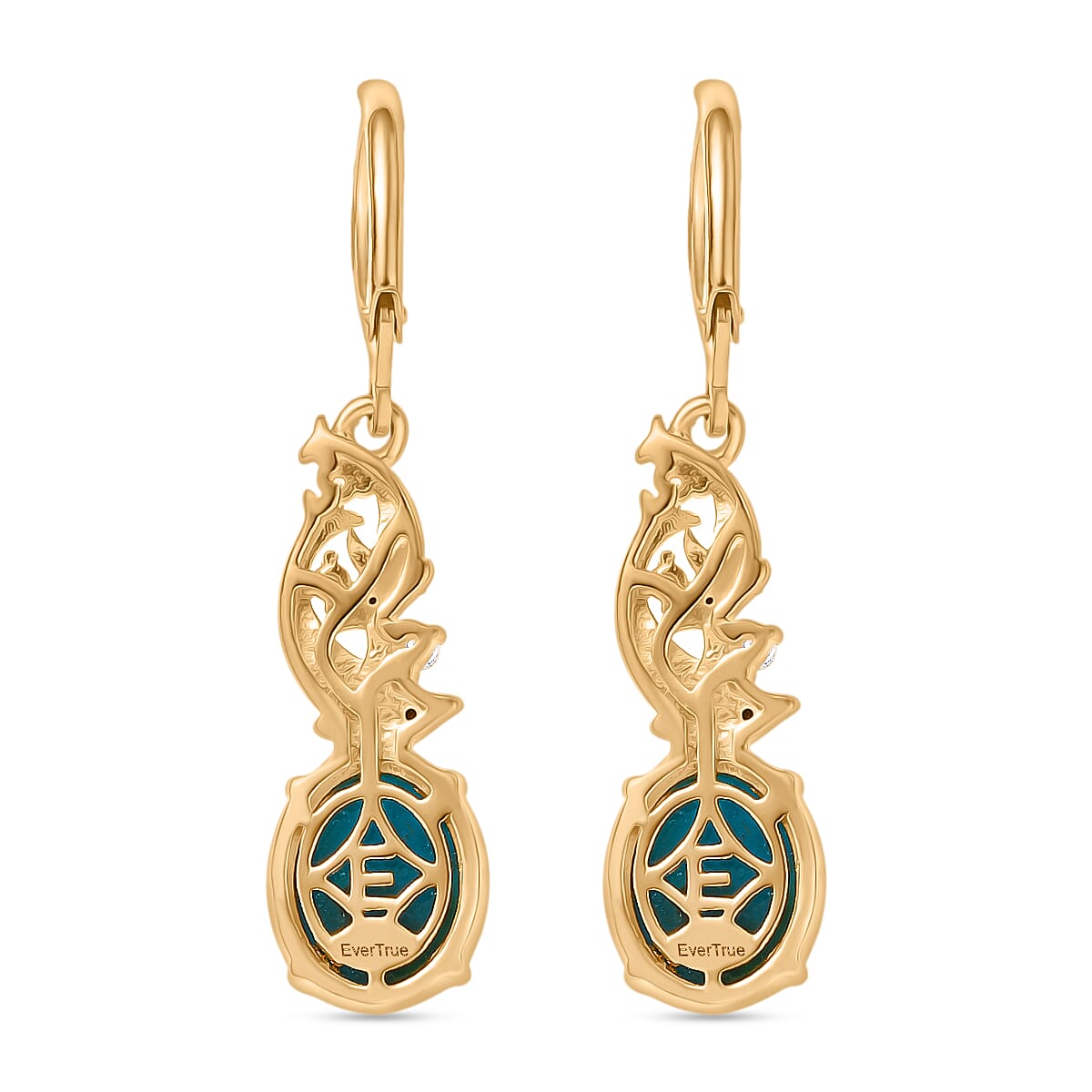 EverTrue Opalina, Black Spinel and White Zircon Dolphin Dangle Push Post Earring in Yellow Gold Plated 4.27 Ct. 8310015 5
