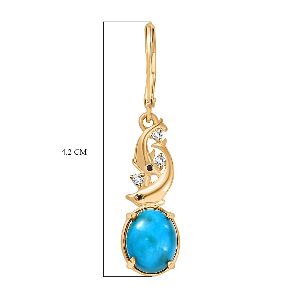 EverTrue Opalina, Black Spinel and White Zircon Dolphin Dangle Push Post Earring in Yellow Gold Plated 4.27 Ct. 8310015 6