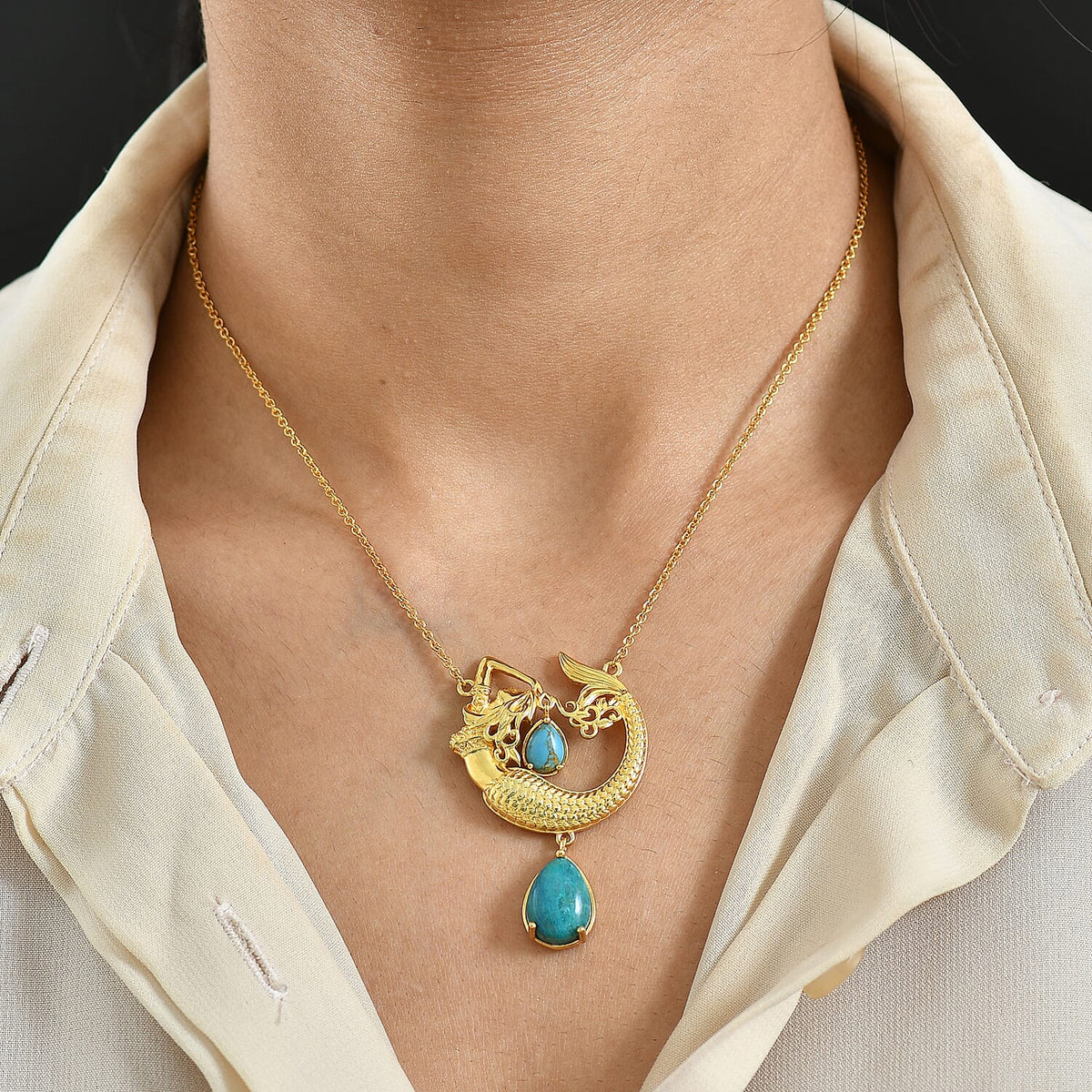 EverTrue Opalina &amp; Blue Turquoise Necklace (Size 20) in Yellow Gold Plated 6.17 Ct. 8310008 2