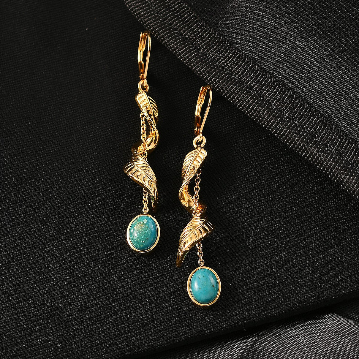 EverTrue Oval Cut Opalina Drop Leaf Earring in Yellow Gold Plated 3.44 Ct. 8309964 2