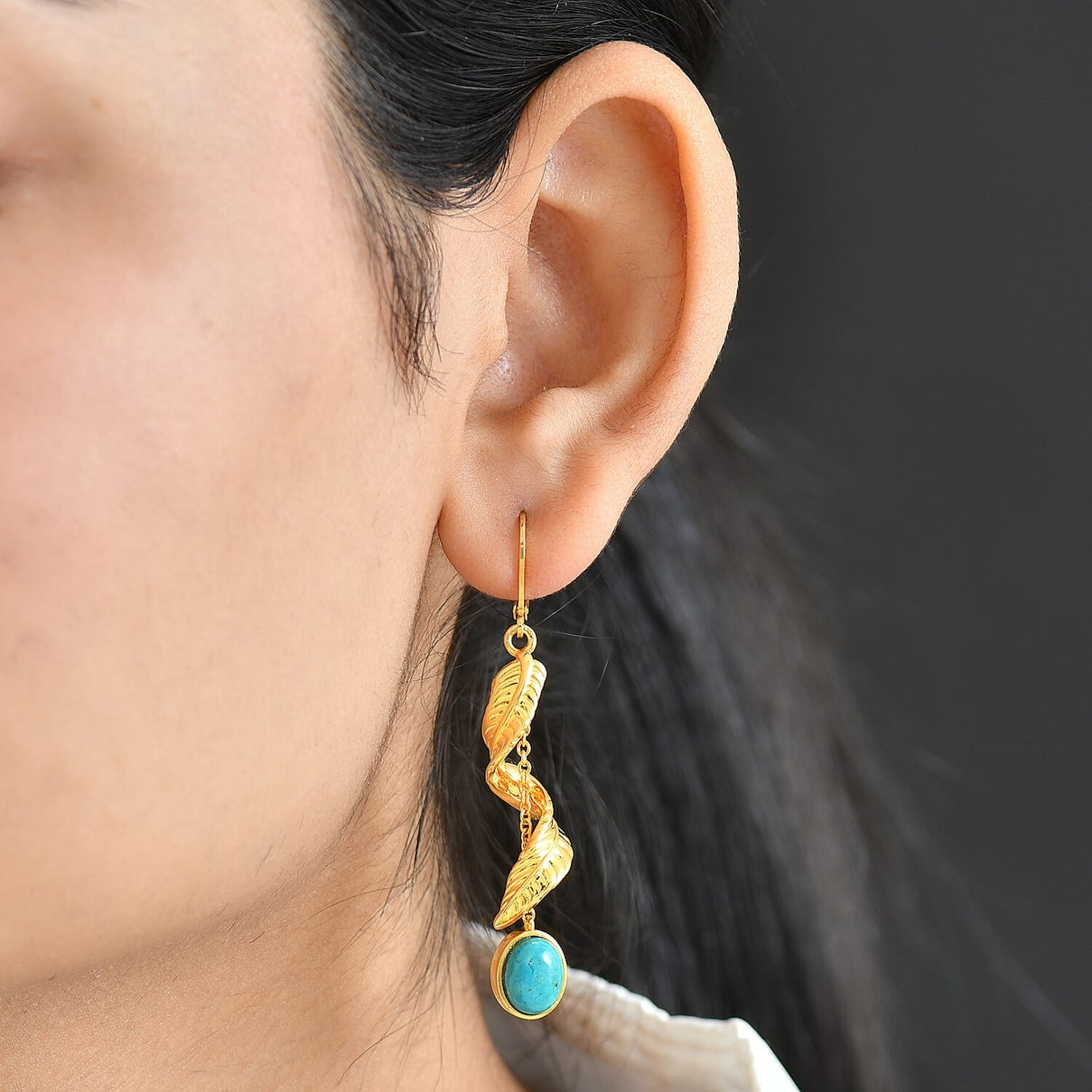 EverTrue Oval Cut Opalina Drop Leaf Earring in Yellow Gold Plated 3.44 Ct. 8309964 3