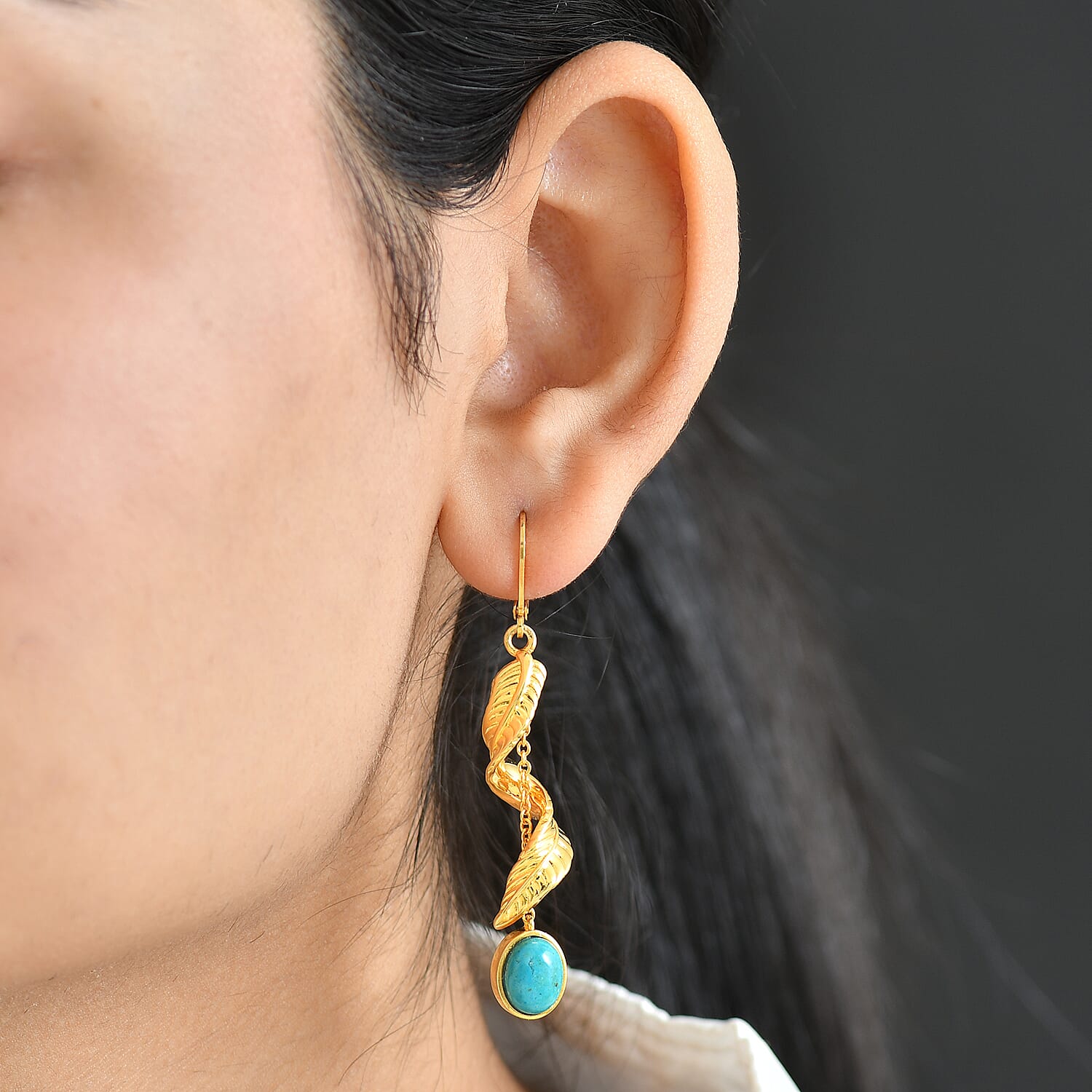 EverTrue Oval Cut Opalina Drop Leaf Earring in Yellow Gold Plated 3.44 Ct. 8309964 3