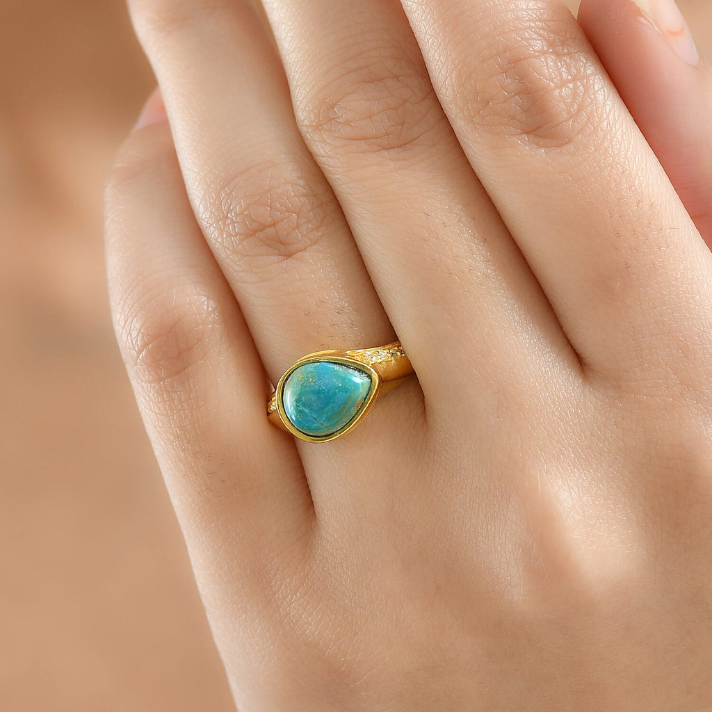 EverTrue Opalina & White Zircon Ring in Yellow Gold Plated 2.69 Ct.