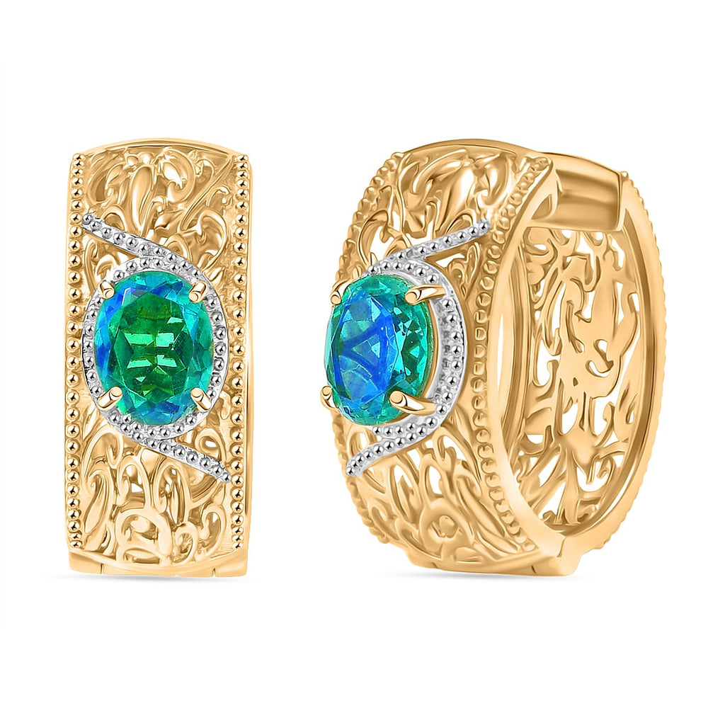 EverTrue Peacock Triplet Quartz Hoop Earrings in Two Tone 4.08 Ct.