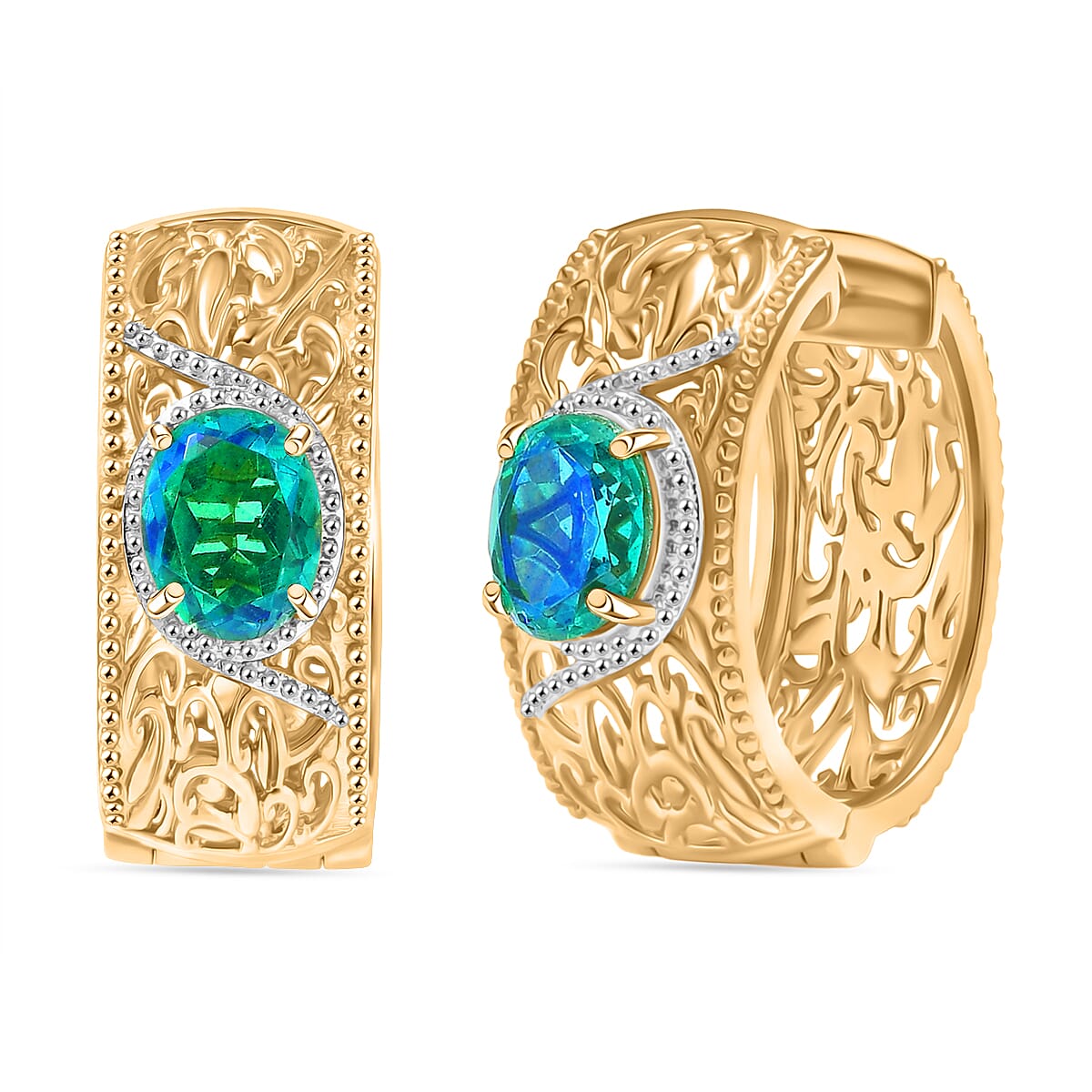 EverTrue Peacock Triplet Quartz Hoop Earrings in Two Tone 4.08 Ct. 8305412 0