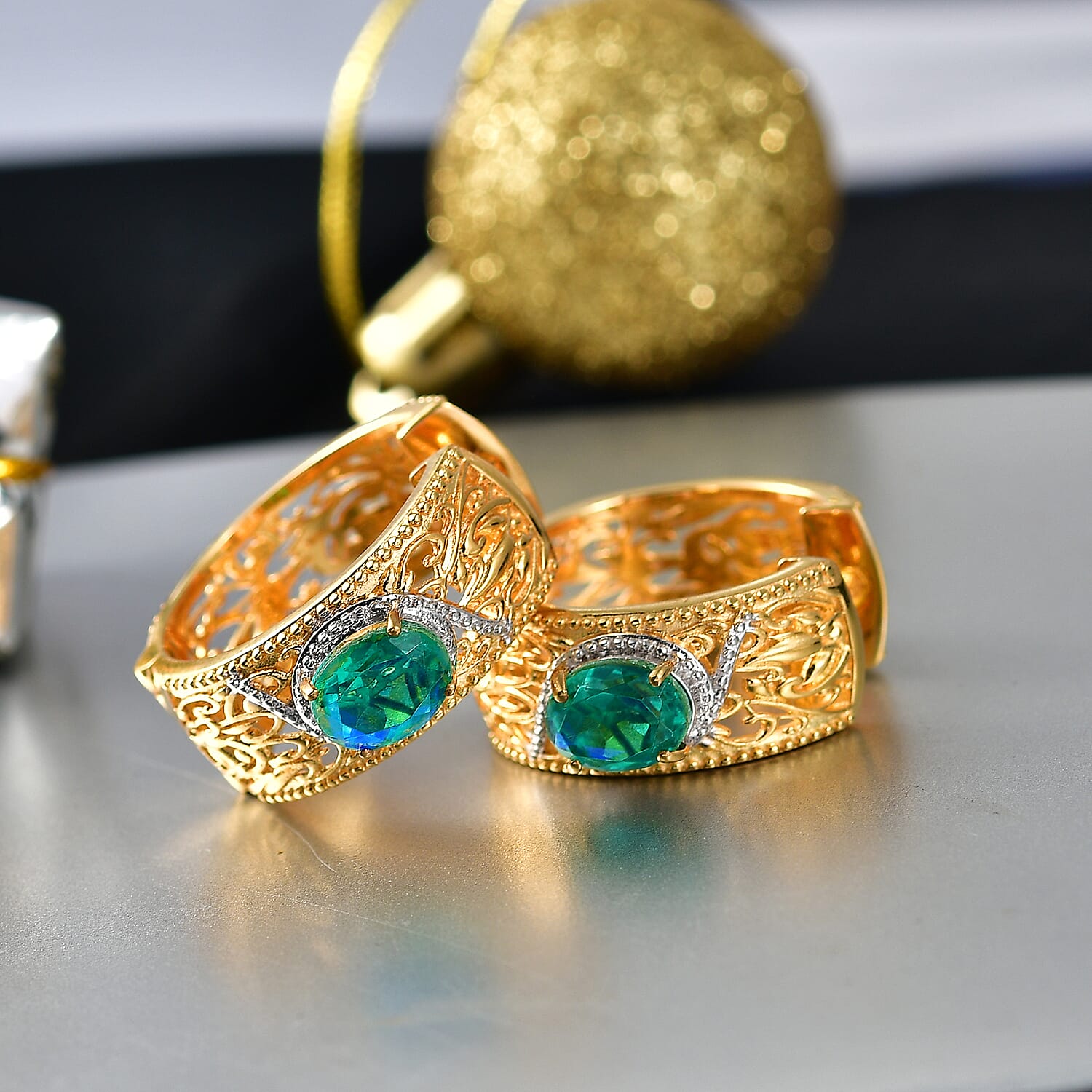 EverTrue Peacock Triplet Quartz Hoop Earrings in Two Tone 4.08 Ct. 8305412 2