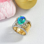 EverTrue Peacock Triplet Quartz Set of 2 Rings in Platinum Overlay & Gold Two Tone 3.84 Ct.