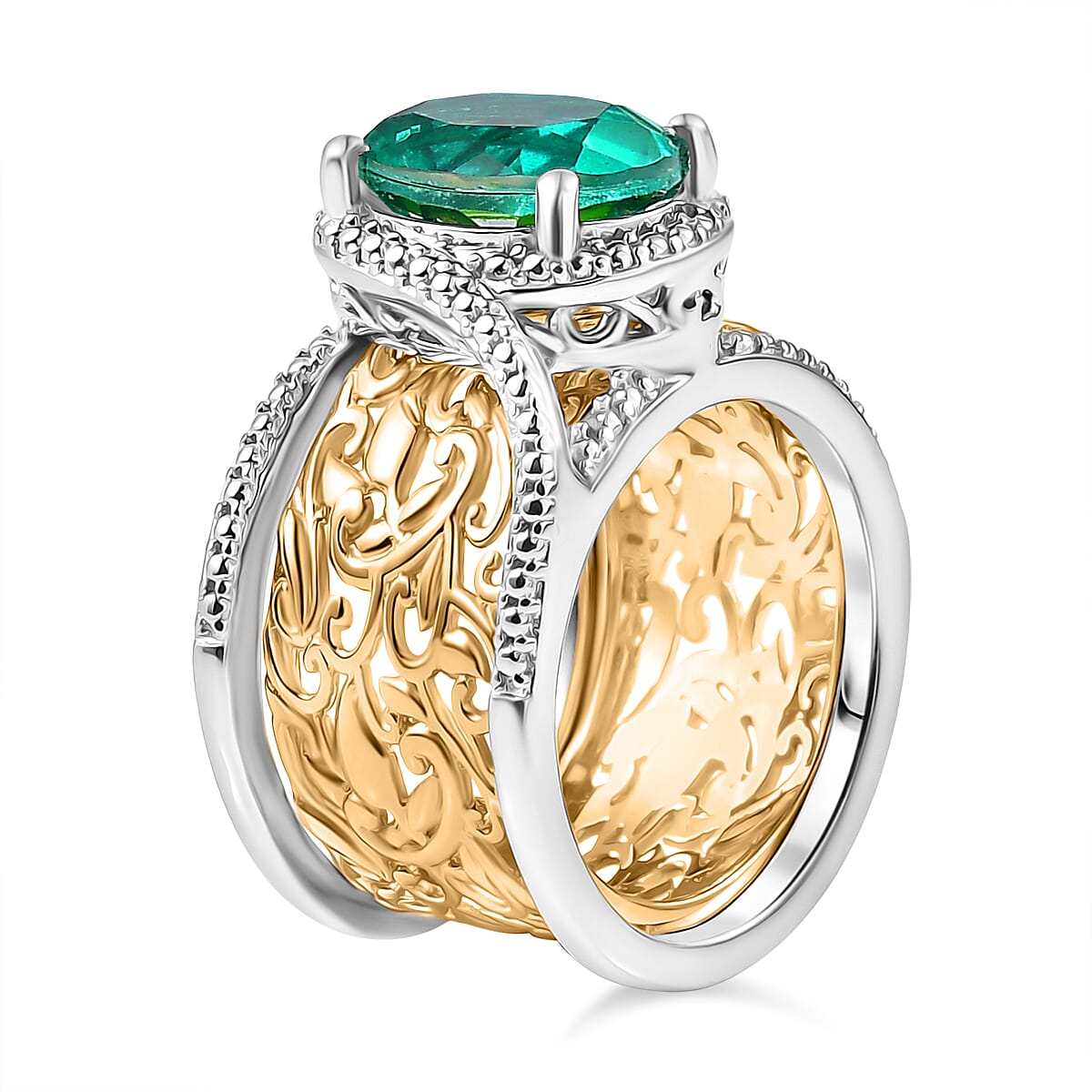 EverTrue Peacock Triplet Quartz Set of 2 Rings in Platinum Overlay and Gold Two Tone 3.84 Ct. 8314378 5