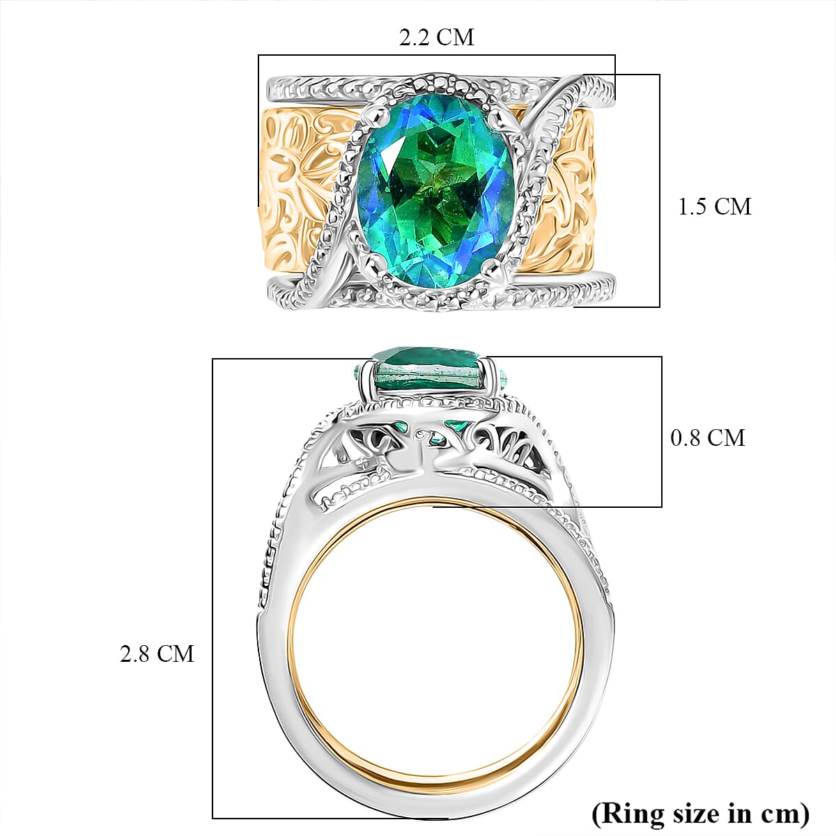 EverTrue Peacock Triplet Quartz Set of 2 Rings in Platinum Overlay and Gold Two Tone 3.84 Ct. 8314378 7