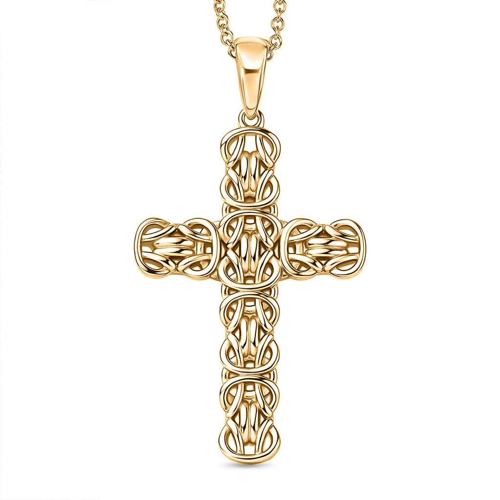 EverTrue Bronzella Collection - Byzantine Link Cross Pendant with Chain (Size 20) in 18K Gold Plating