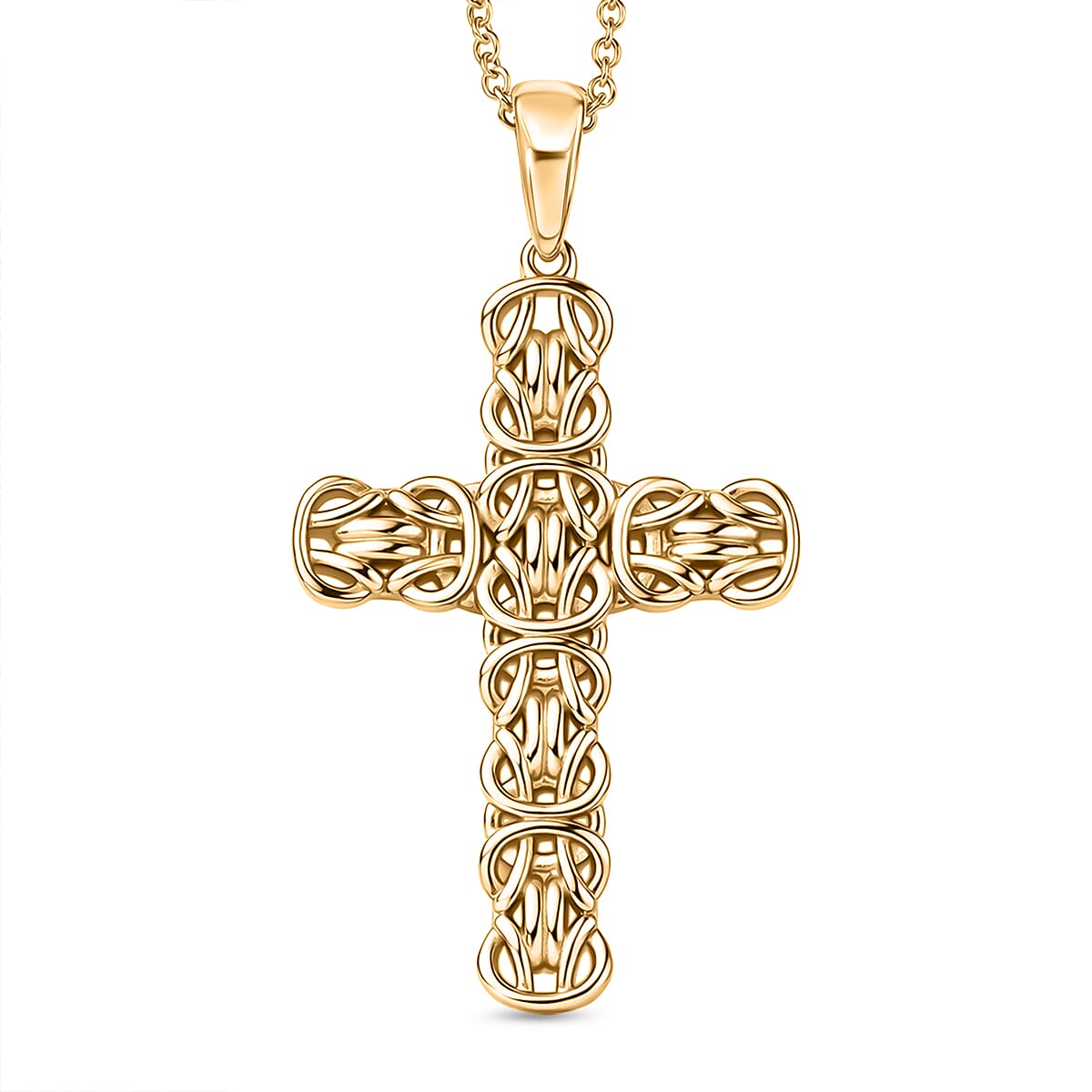 EverTrue Bronzella Collection - Byzantine Link Cross Pendant with Chain (Size 20) in 18K Gold Plating V32515543 0