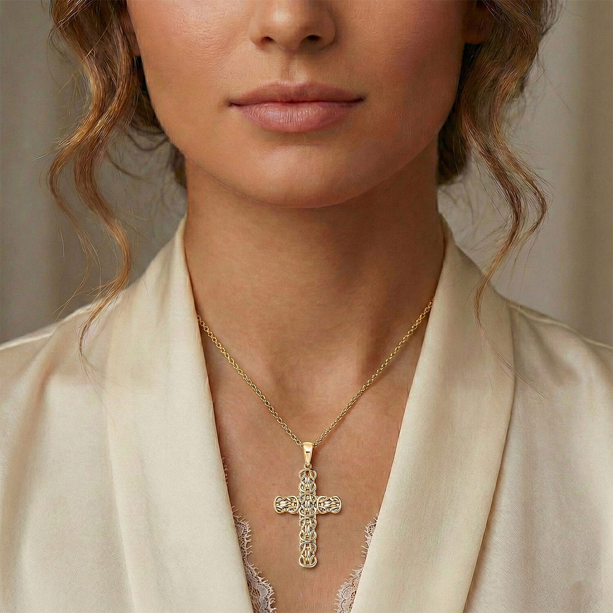 EverTrue Bronzella Collection - Byzantine Link Cross Pendant with Chain (Size 20) in 18K Gold Plating V32515543 2