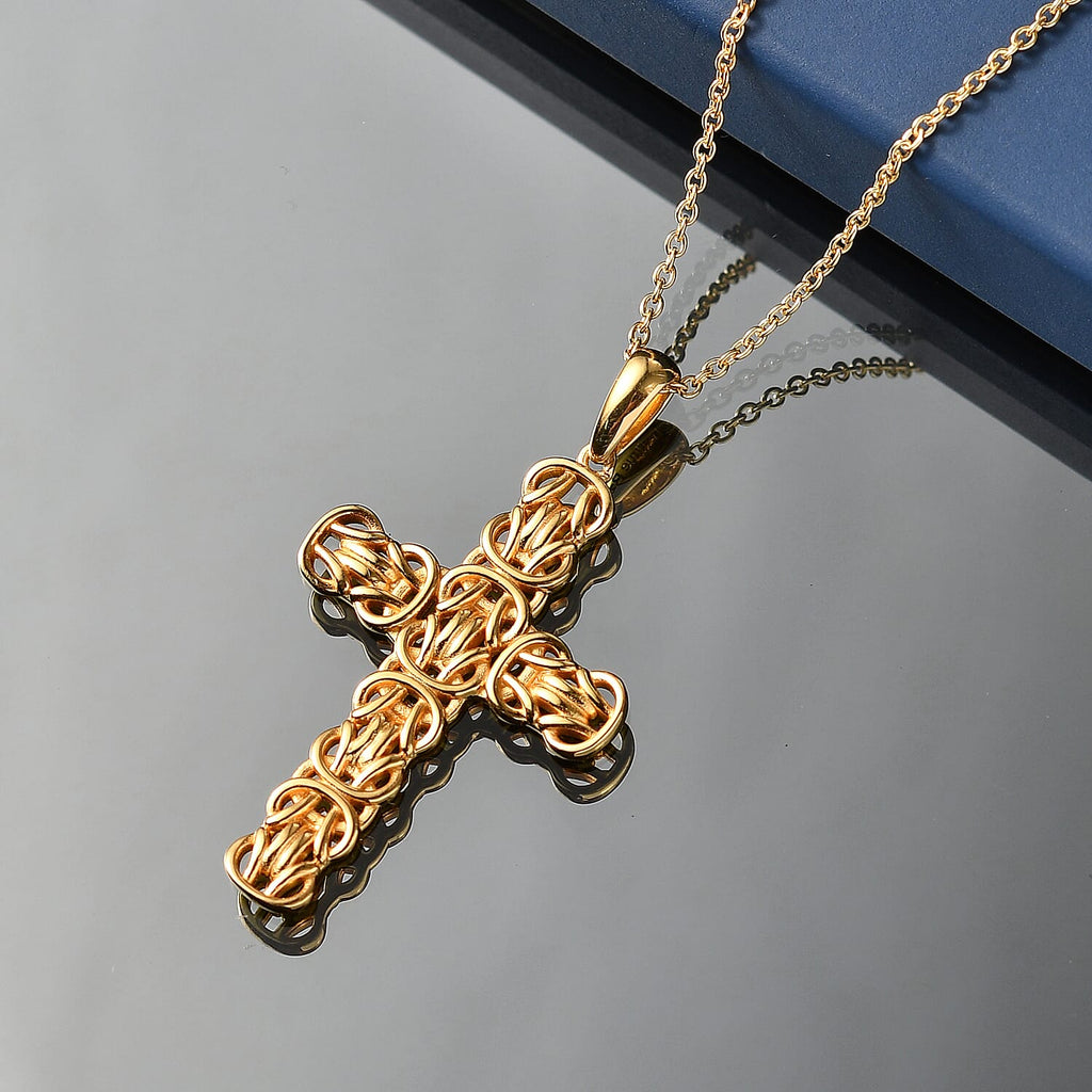 EverTrue Bronzella Collection - Byzantine Link Cross Pendant with Chain (Size 20) in 18K Gold Plating