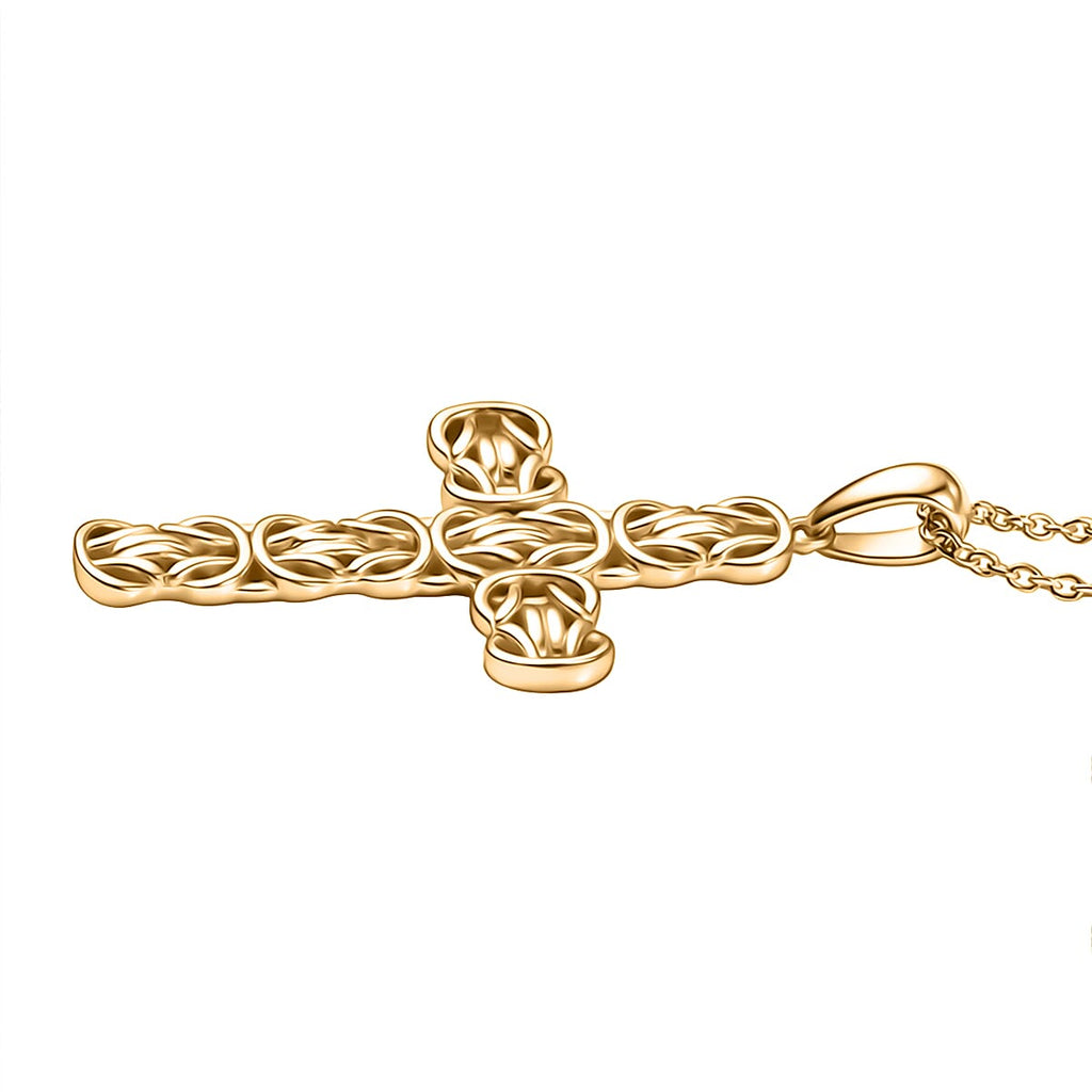 EverTrue Bronzella Collection - Byzantine Link Cross Pendant with Chain (Size 20) in 18K Gold Plating