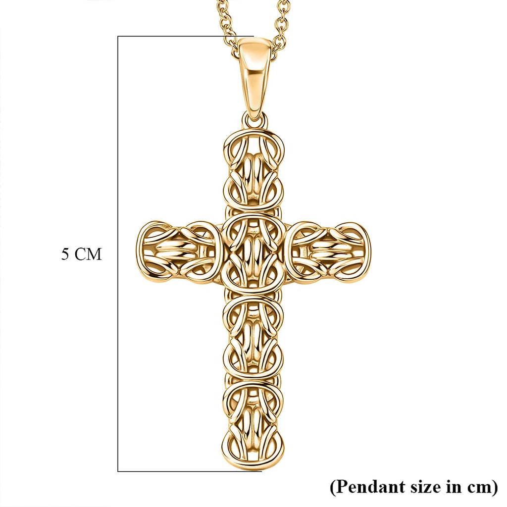 EverTrue Bronzella Collection - Byzantine Link Cross Pendant with Chain (Size 20) in 18K Gold Plating