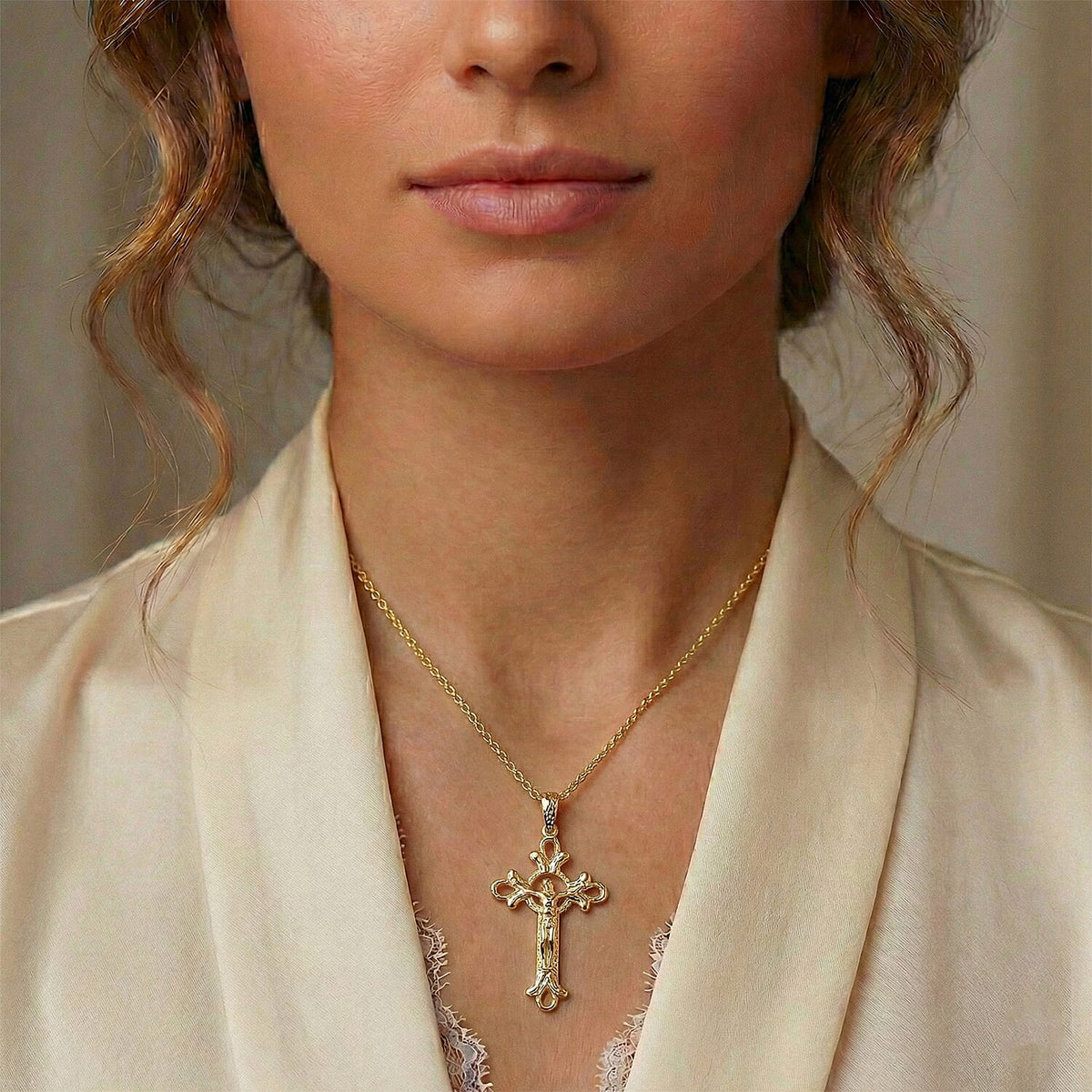 EverTrue Bronzella Collection - Crucifix Pendant with Chain (Size 20) in 18K Yellow Gold Plating V32512781 2