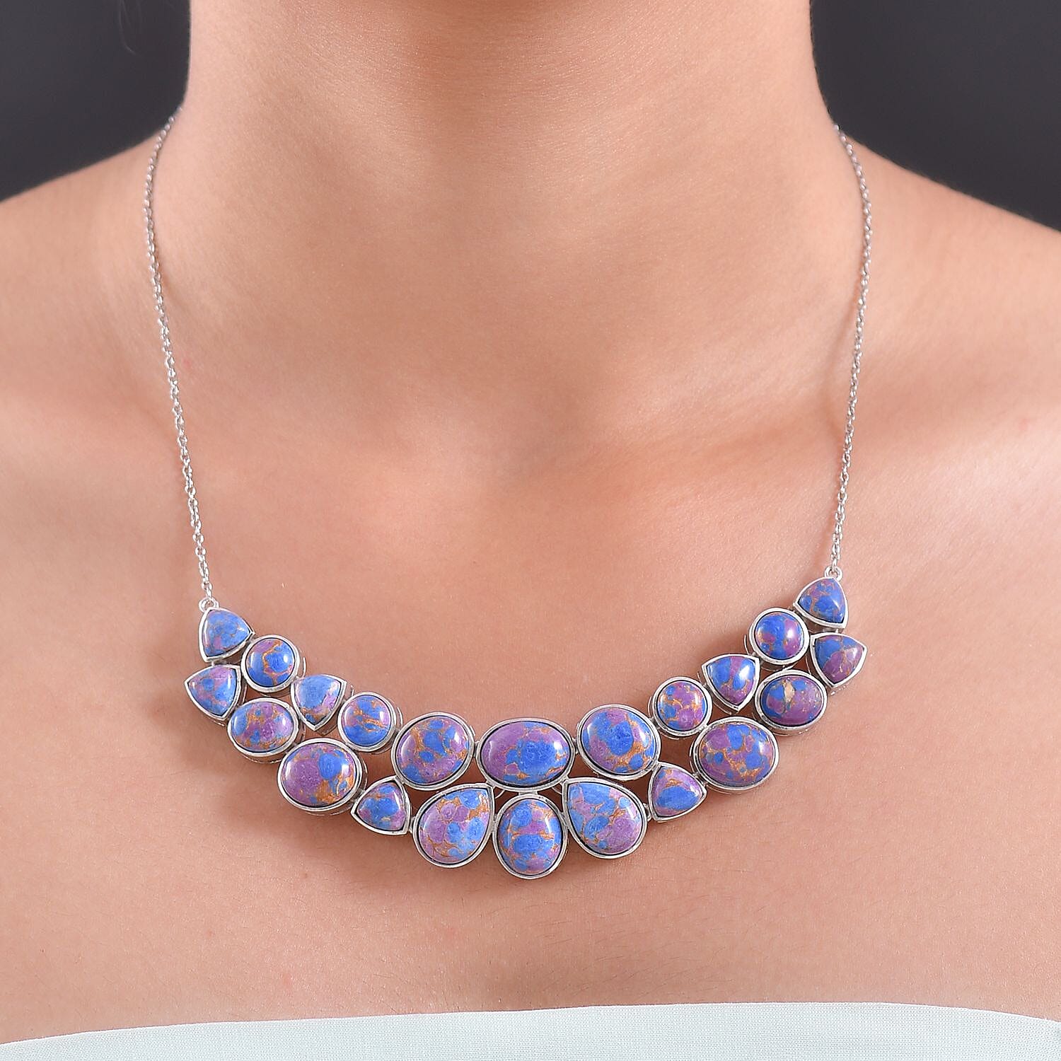 EverTrue Purple Mojave Turquoise Cluster Necklace (Size - 20) with Lobster Clasp  67.90 Ct. 8323443 3