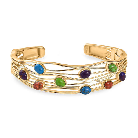 EverTrue Purple Turquoise &amp; Multi Gemstones Cuff Bangle (Size - 7.5) in Yellow Gold Plated 5.79 Ct. 8282974 1