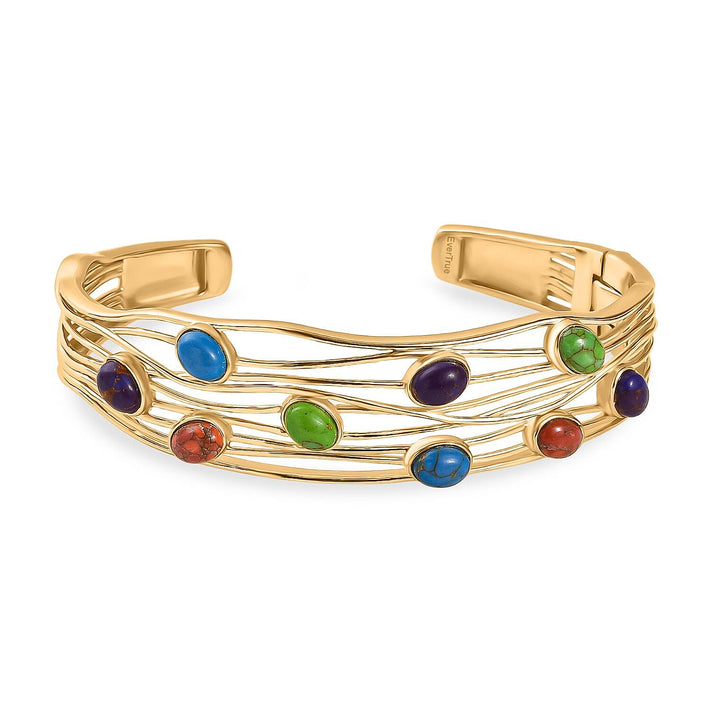 EverTrue Purple Turquoise &amp; Multi Gemstones Cuff Bangle (Size - 7.5) in Yellow Gold Plated 5.79 Ct. 8282974 1