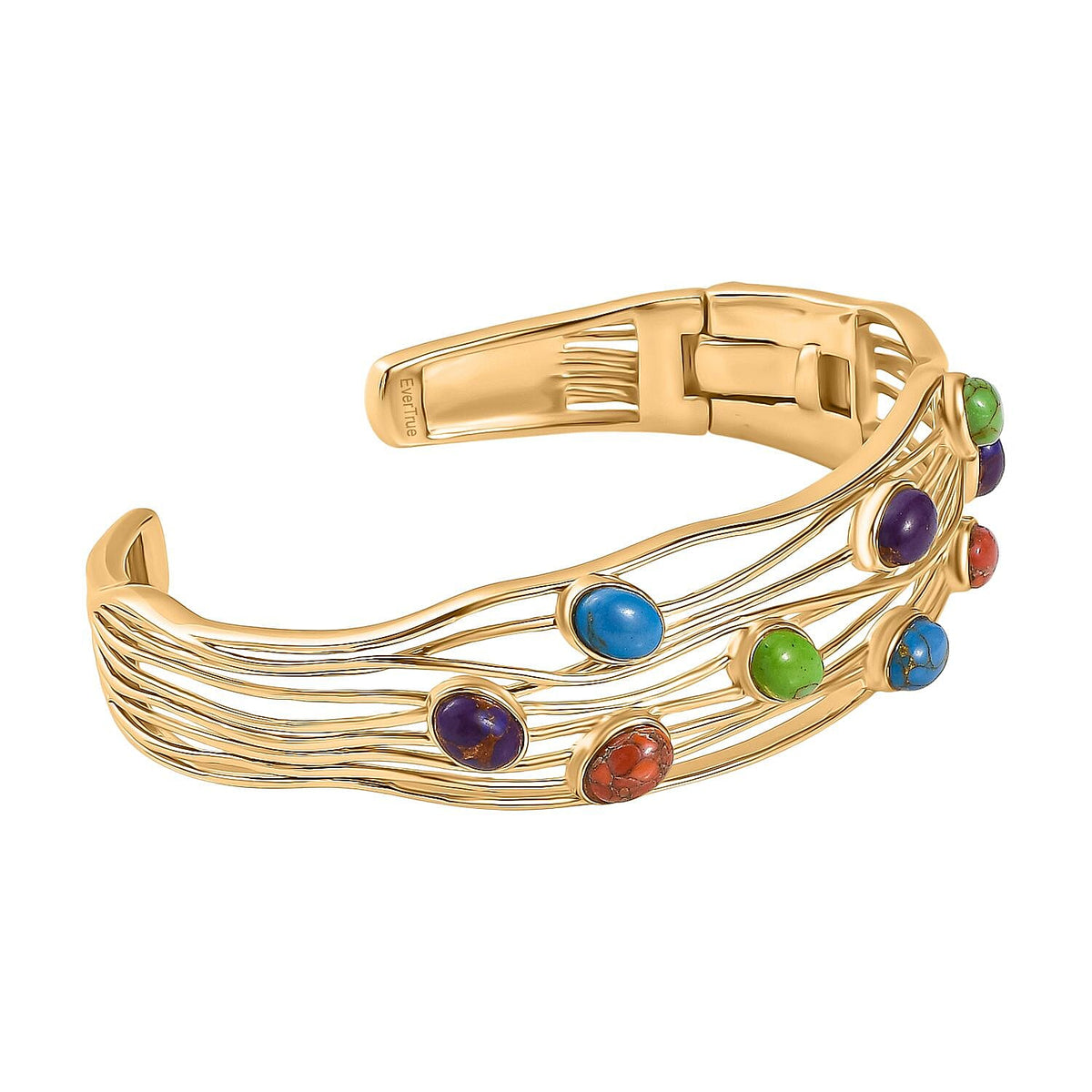 EverTrue Purple Turquoise &amp; Multi Gemstones Cuff Bangle (Size - 7.5) in Yellow Gold Plated 5.79 Ct. V32538098 4