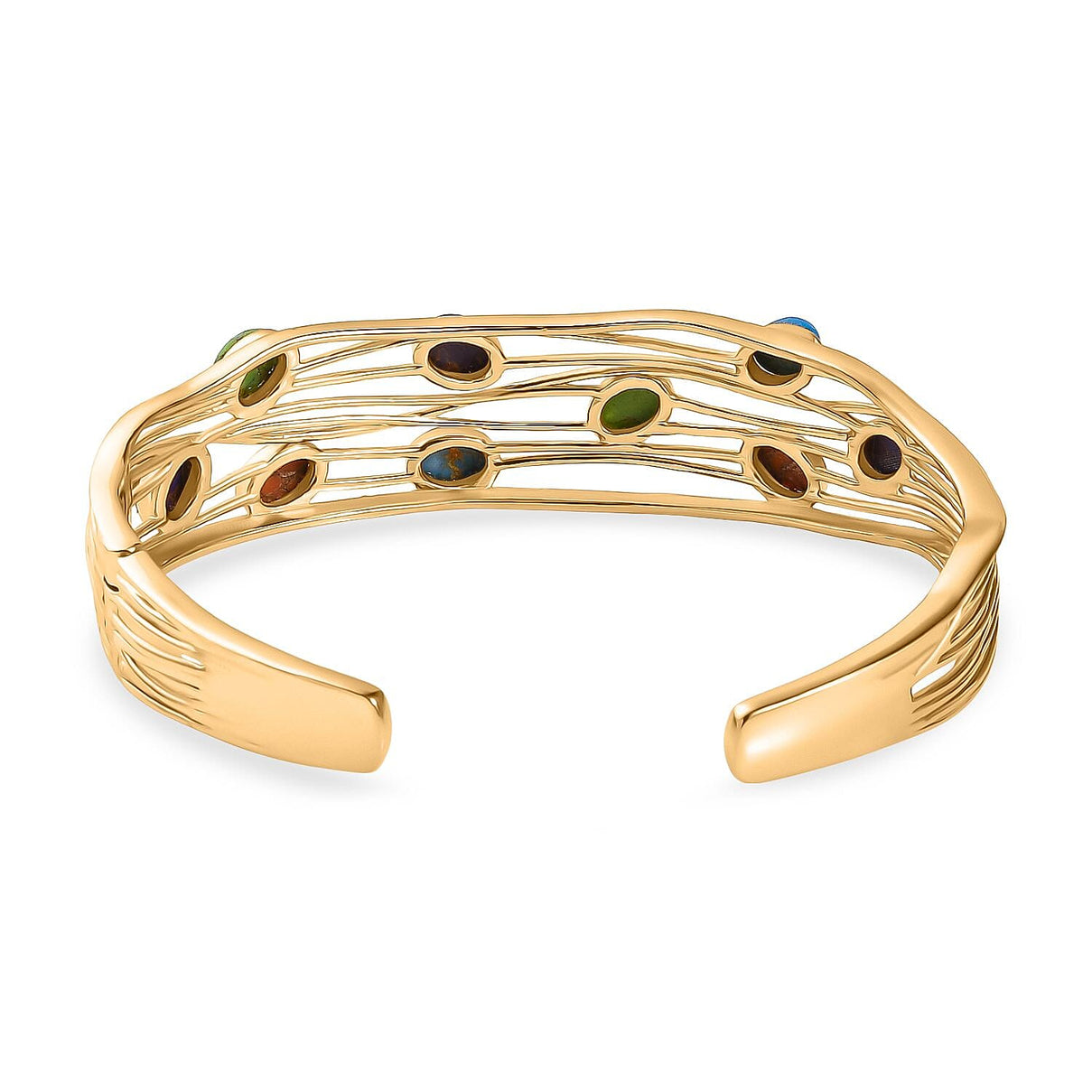 EverTrue Purple Turquoise &amp; Multi Gemstones Cuff Bangle (Size - 7.5) in Yellow Gold Plated 5.79 Ct. V32538098 5