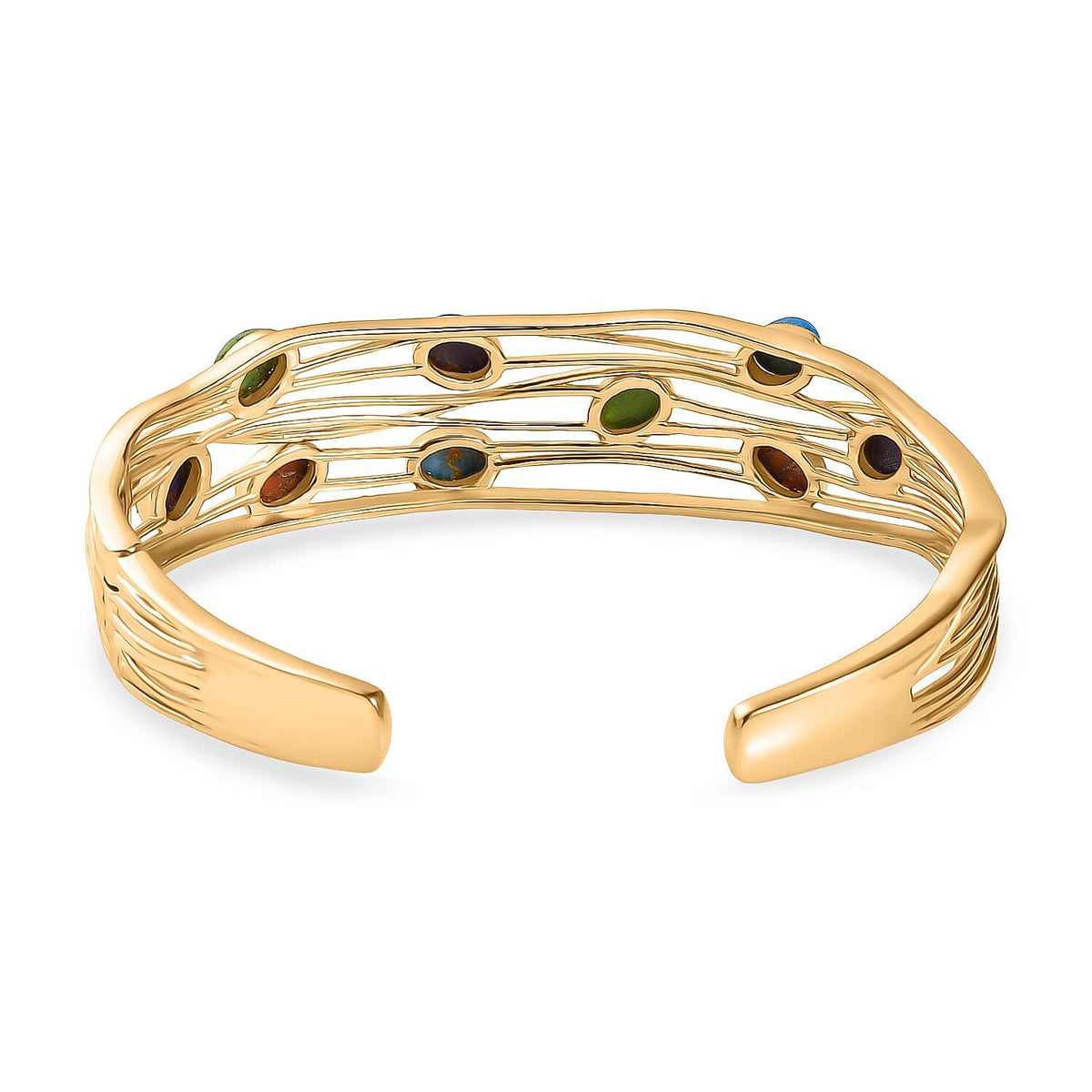 EverTrue Purple Turquoise &amp; Multi Gemstones Cuff Bangle (Size - 7.5) in Yellow Gold Plated 5.79 Ct. V32538098 5