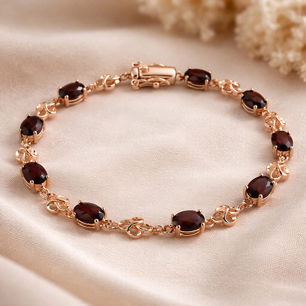 Red Garnet Bracelet (Size - 7) in Rose Gold Tone 8.55 Ct.