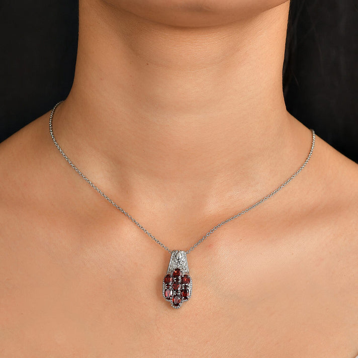 EverTrue Natural Mozambique Garnet Floral Cluster Pendant with Chain With Magnetic Clasp (Size 20) 4.19 Ct. 4460682 2