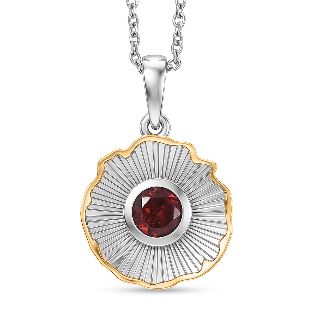 EverTrue - Red Garnet Solitaire Pendant with Chain (Size 20) in Yellow Pen Plating 1.02 Ct. V32488998 0