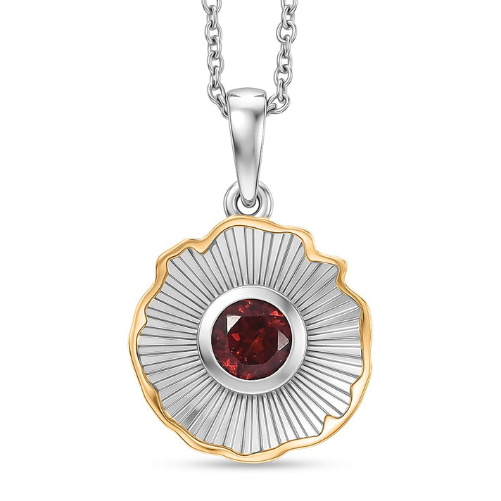 EverTrue - Red Garnet Solitaire Pendant with Chain (Size 20) in Yellow Pen Plating 1.02 Ct. 4465840 1